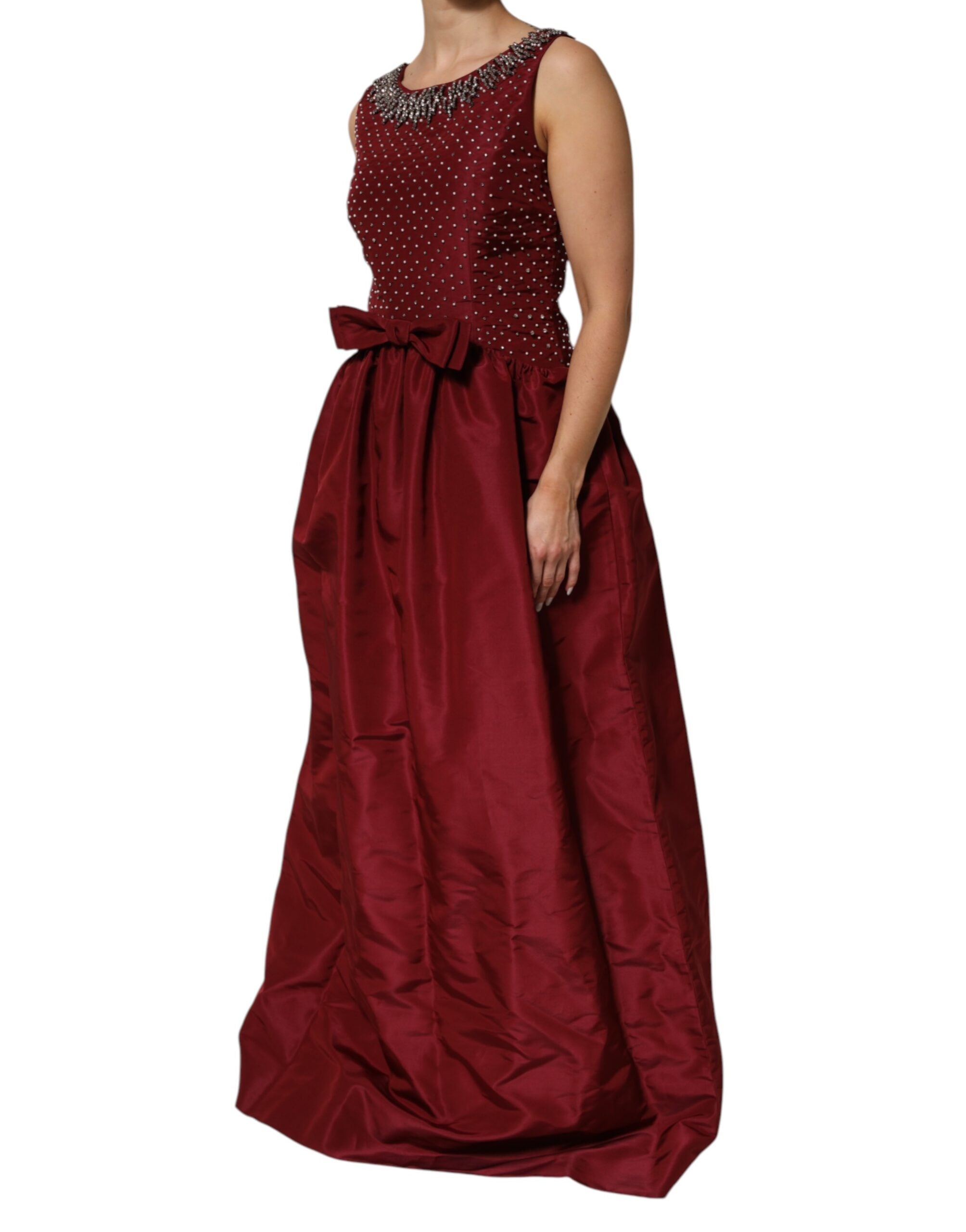 Dolce &amp; Gabbana Vinröd Sidenklänning med Pärlor