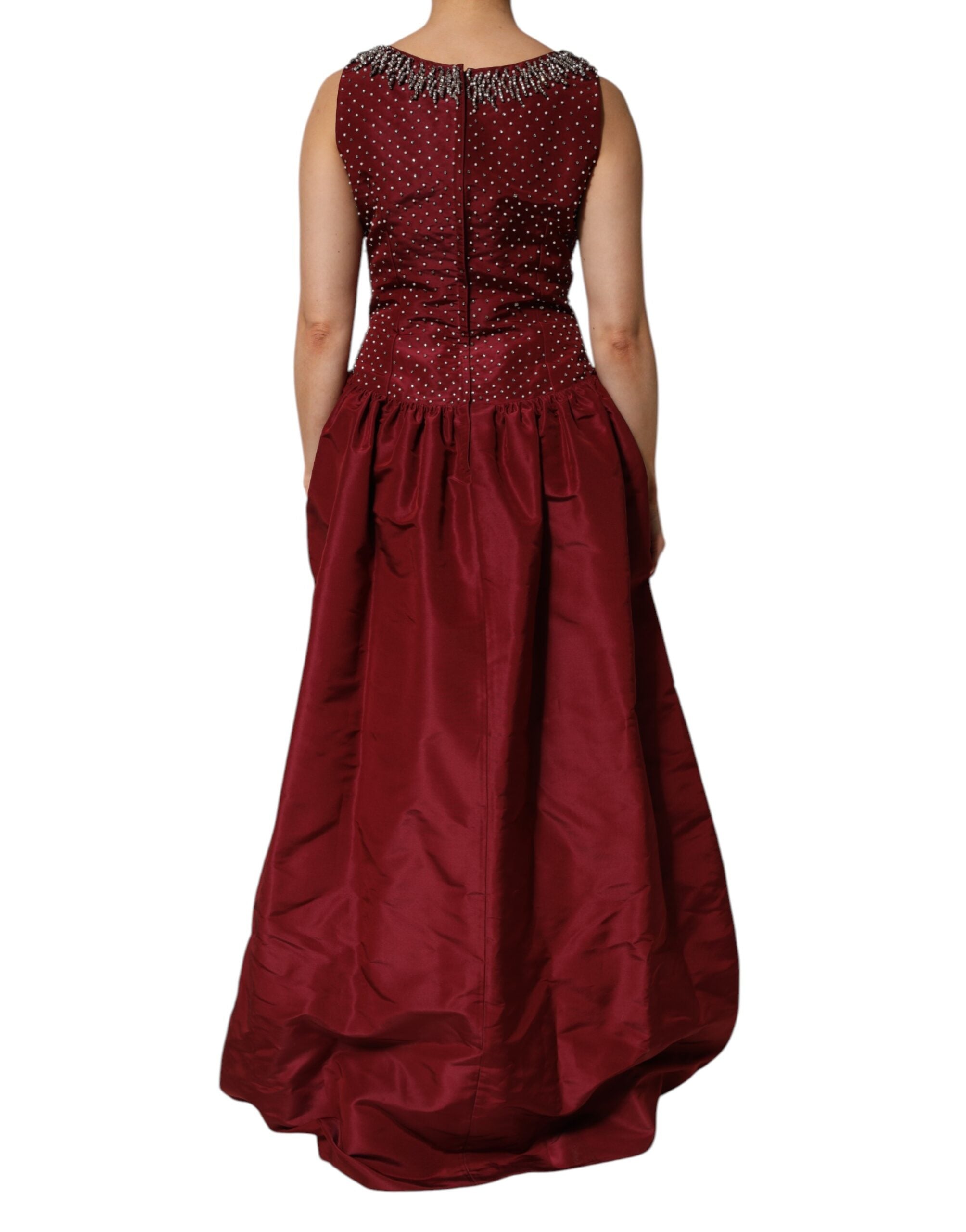 Dolce &amp; Gabbana Vinröd Sidenklänning med Pärlor
