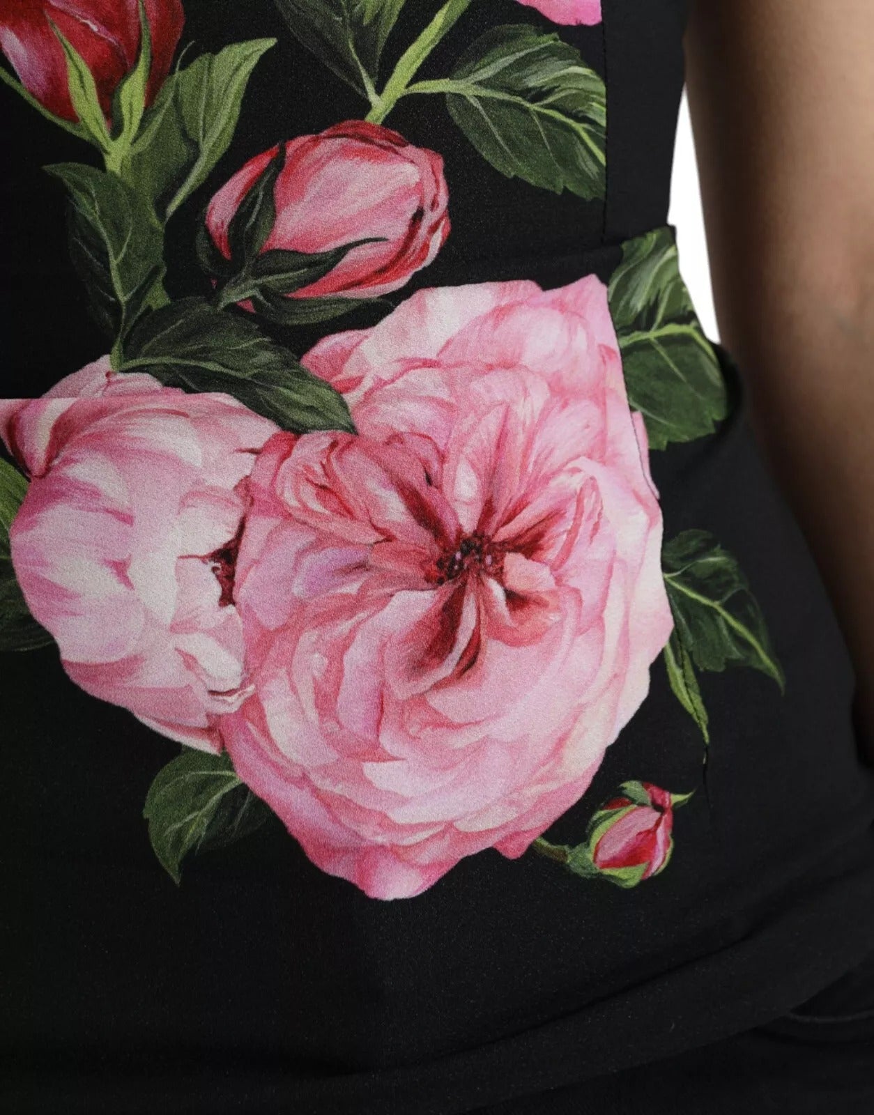 Dolce & Gabbana Black Floral Viscose Round Neck Tank Top