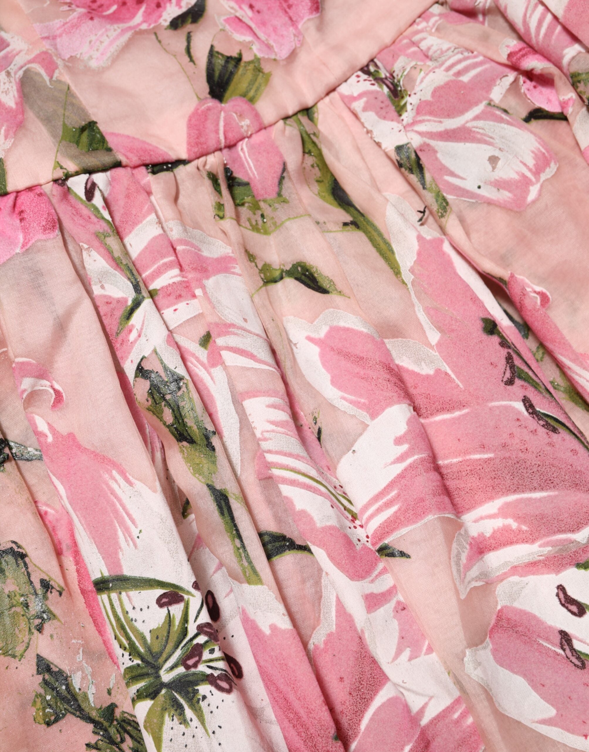 Dolce &amp; Gabbana Rosa Bomullsblommig Plisserad Ärmlös Klänning
