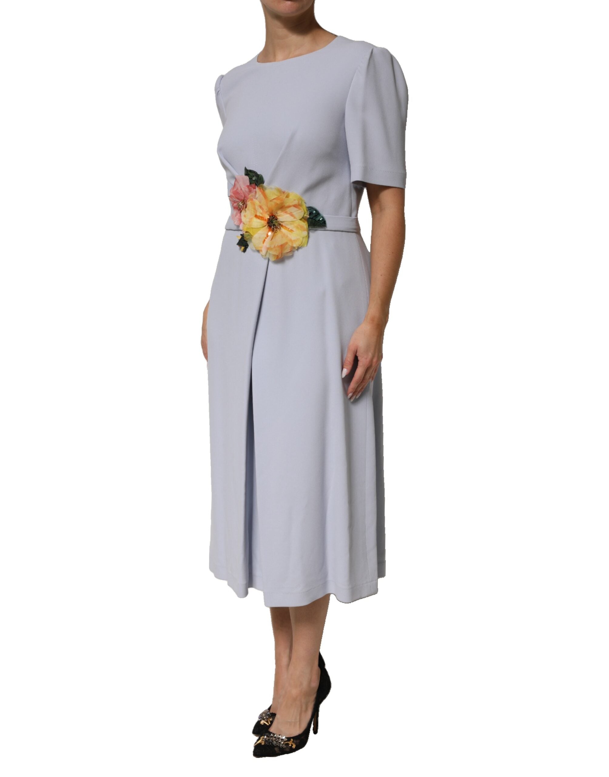 Dolce &amp; Gabbana Ljusblå Viskosblandad Klänning med Blommig Applikation