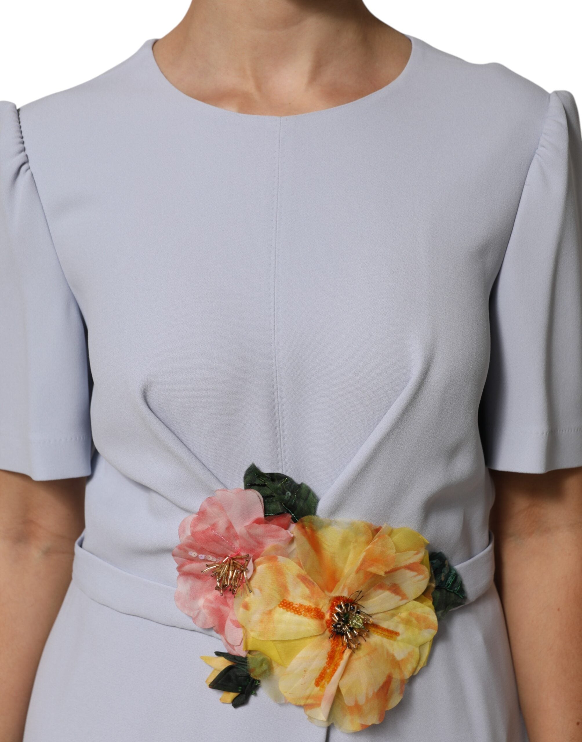 Dolce &amp; Gabbana Ljusblå Viskosblandad Klänning med Blommig Applikation