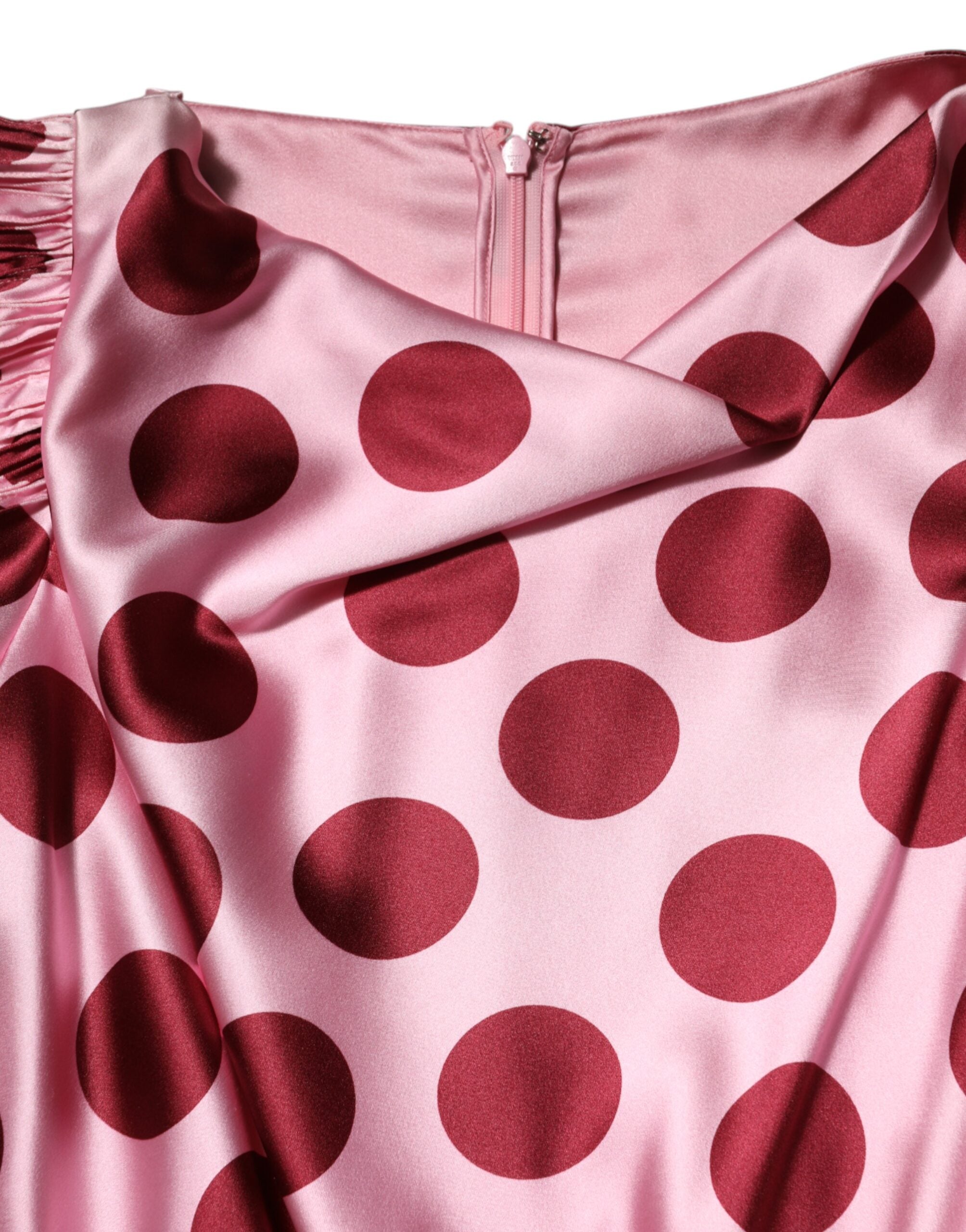 Dolce &amp; Gabbana Rosa Röd Prickig Sidensatin Maxiklänning