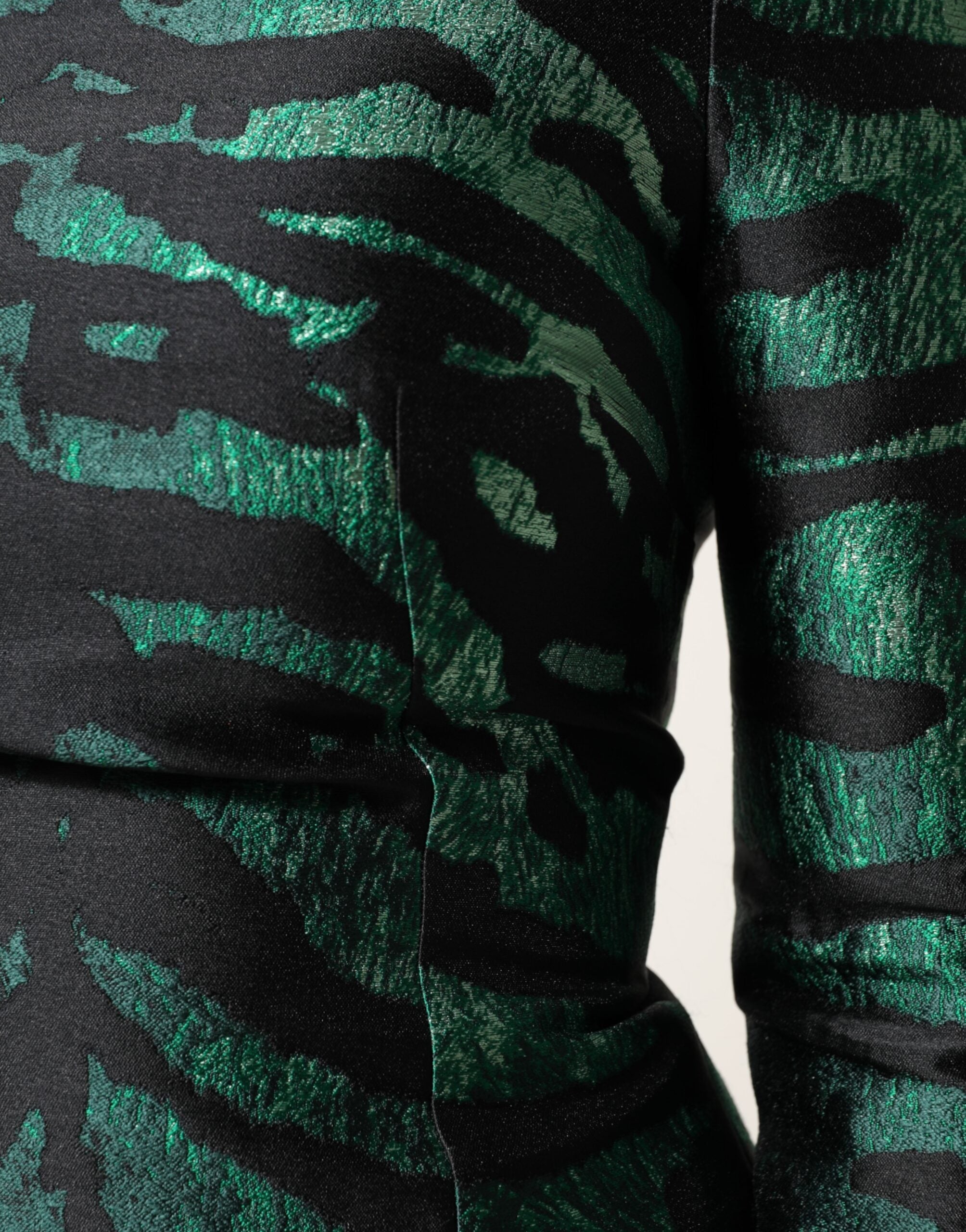 Dolce &amp; Gabbana Svartgrön Metallisk Jacquard Mini Långklänning