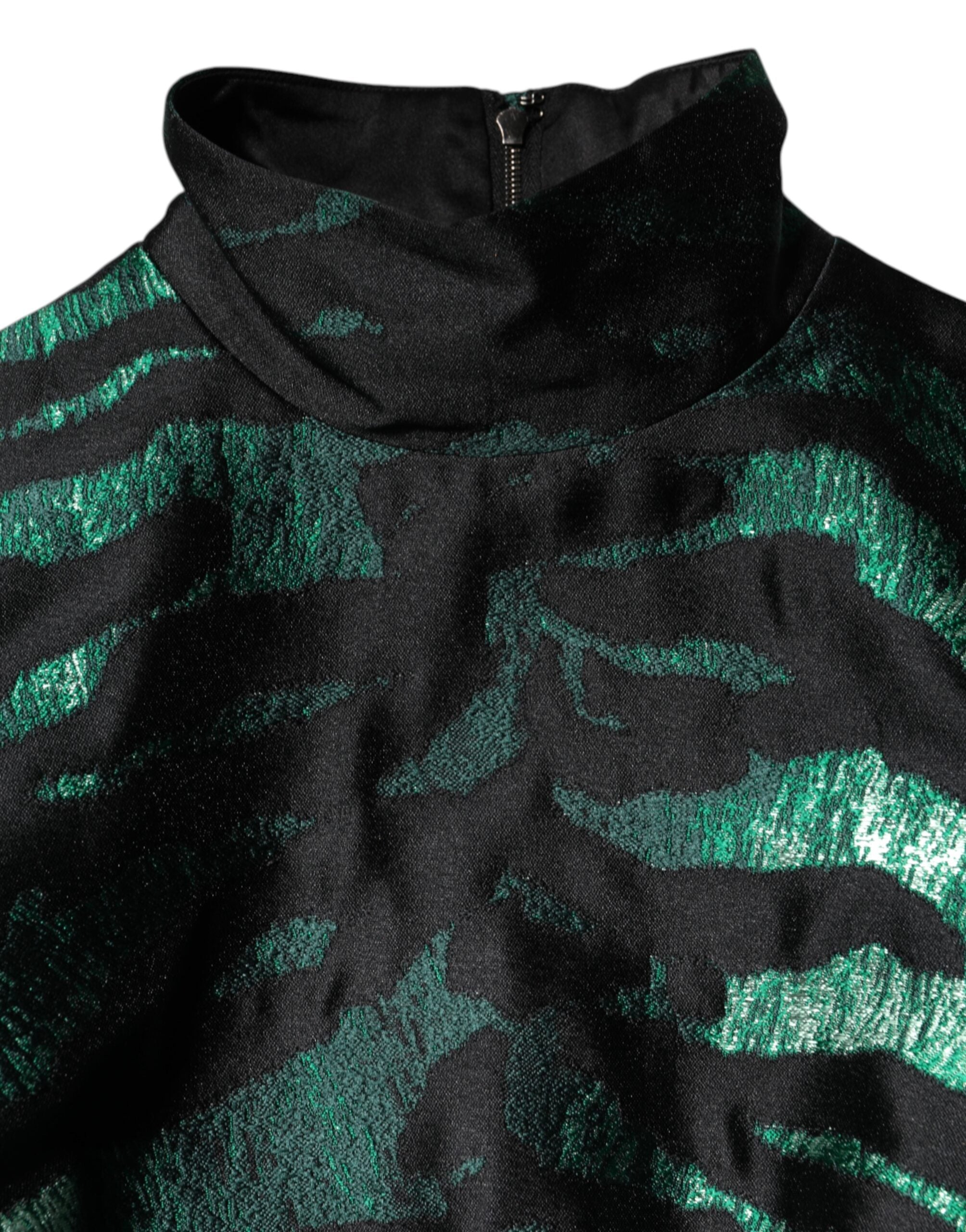 Dolce &amp; Gabbana Svartgrön Metallisk Jacquard Mini Långklänning