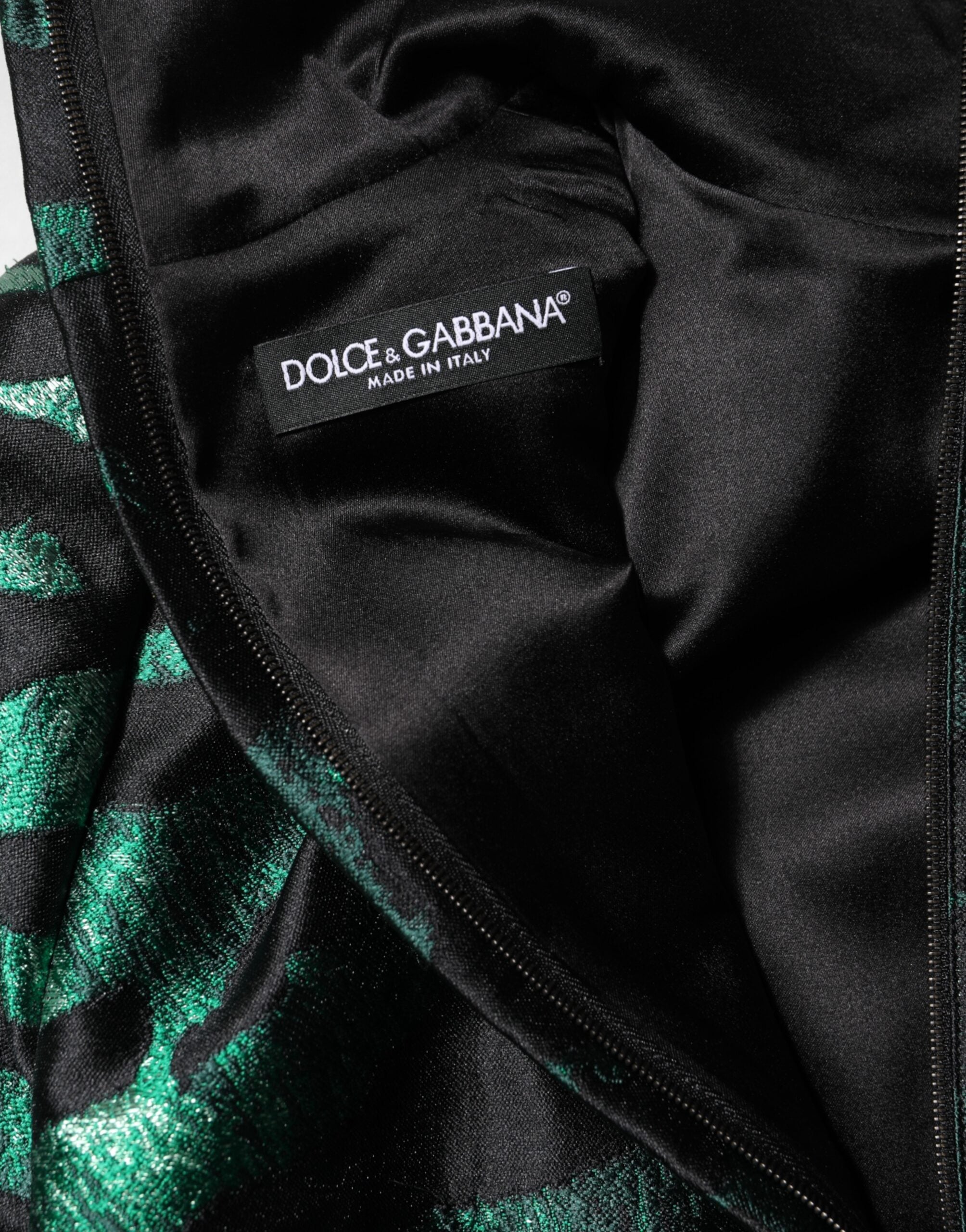 Dolce &amp; Gabbana Svartgrön Metallisk Jacquard Mini Långklänning