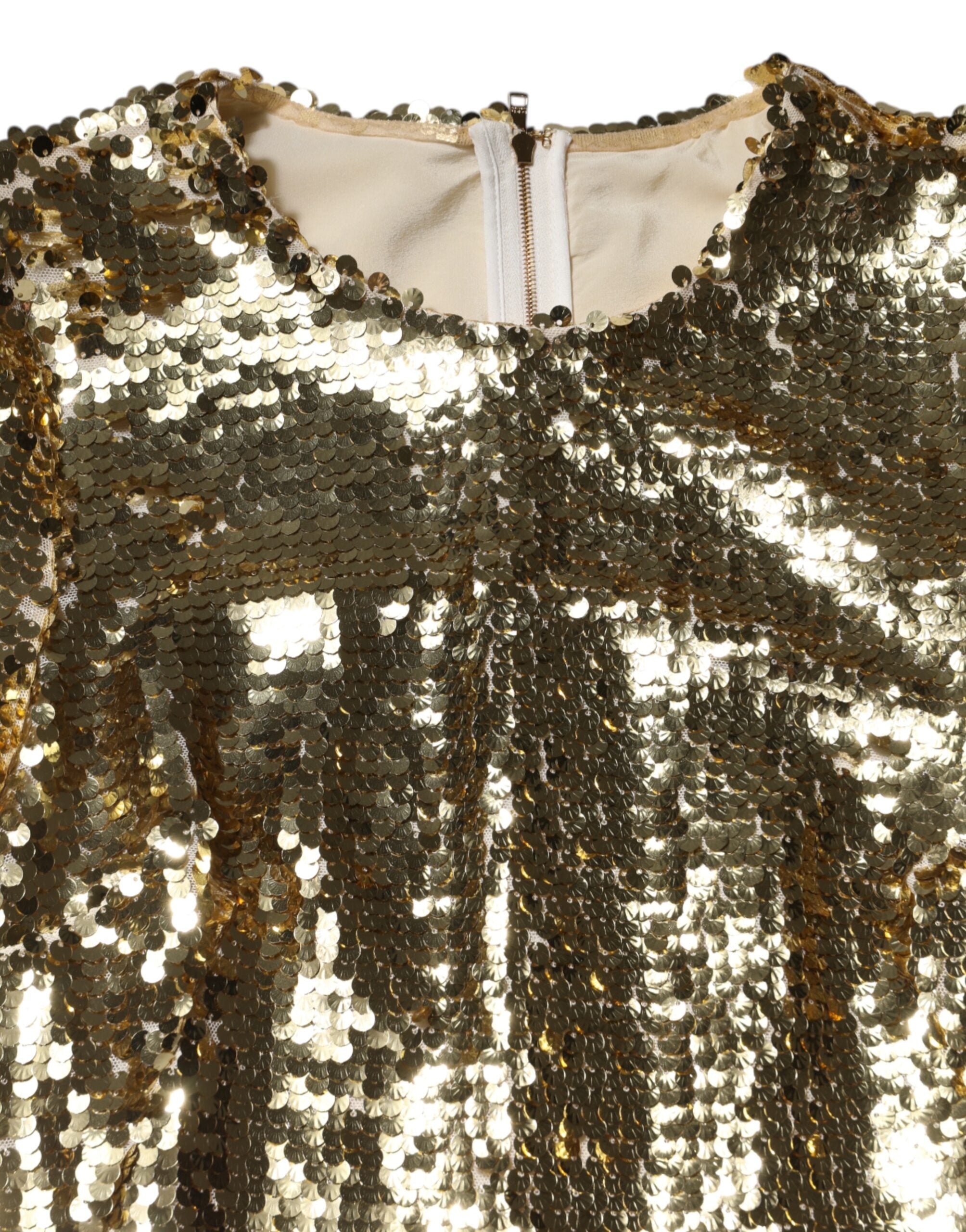 Dolce &amp; Gabbana Guldfärgad Paljettklänning med Långärmad Ärm