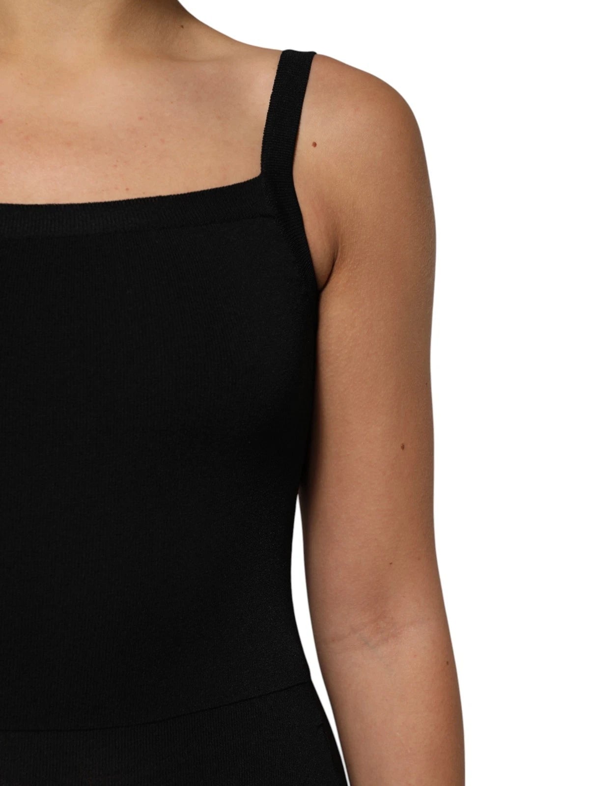 Laneus Svart Fyrkantig Halsringning Bodycon Rynkad Miniklänning