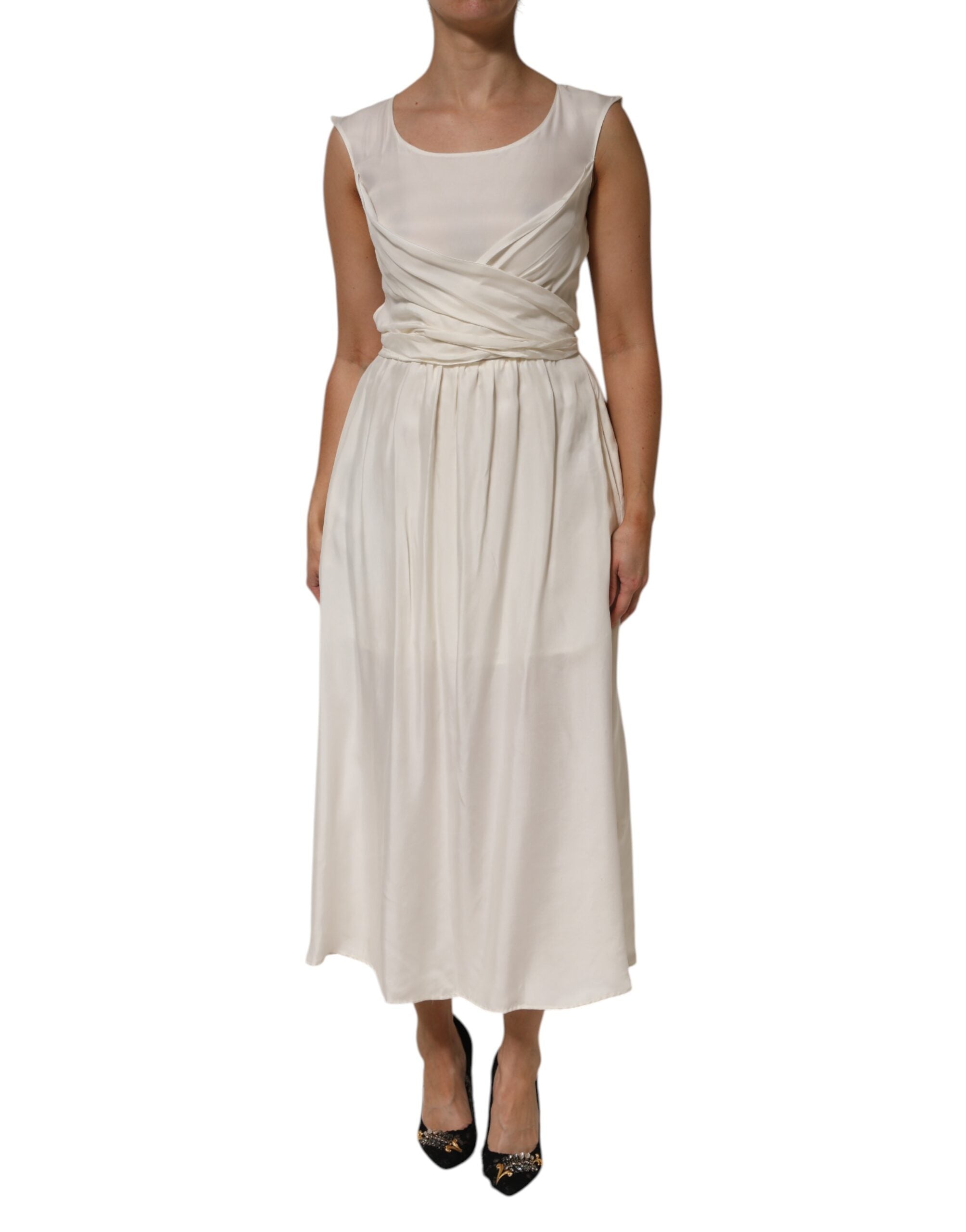 L'Autre Chose Ivory White ärmlös Maxi Cupro Viscose Klänning