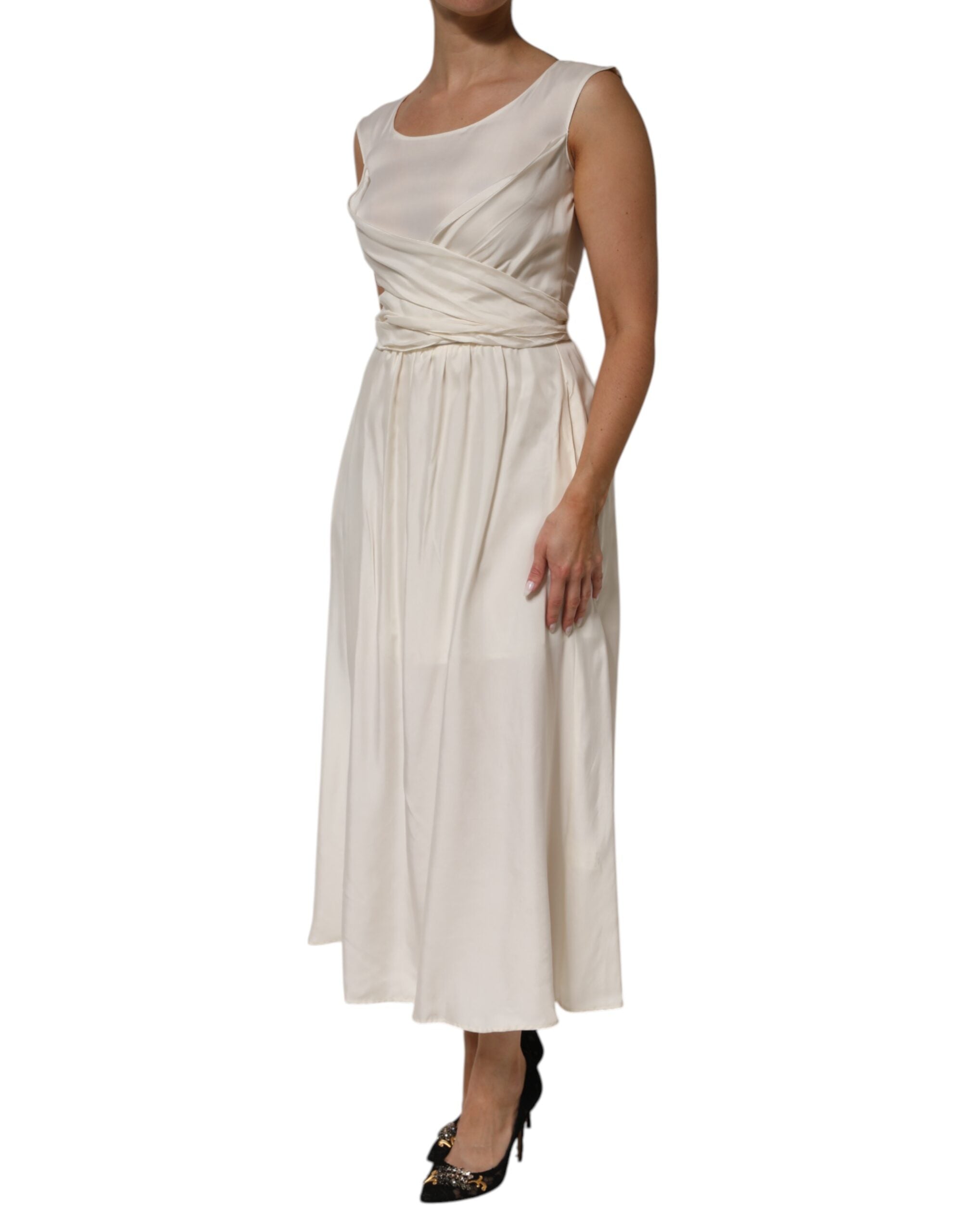 L'Autre Chose Ivory White ärmlös Maxi Cupro Viscose Klänning