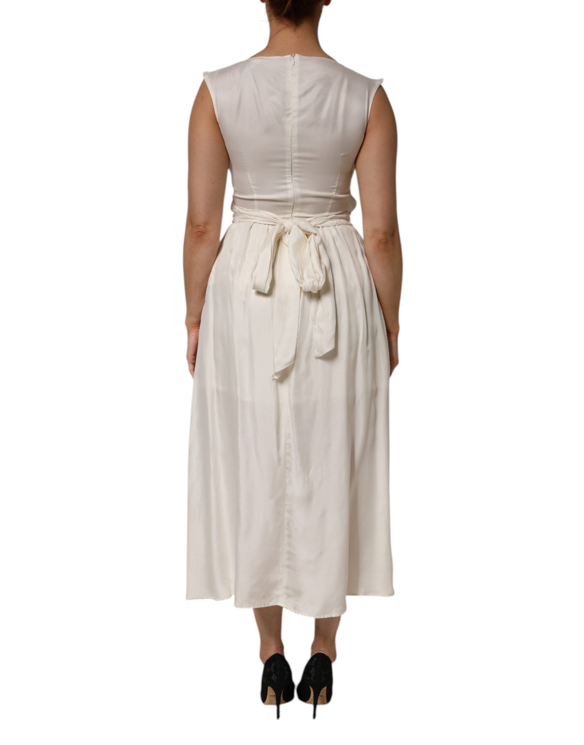 L'Autre Chose Ivory White ärmlös Maxi Cupro Viscose Klänning