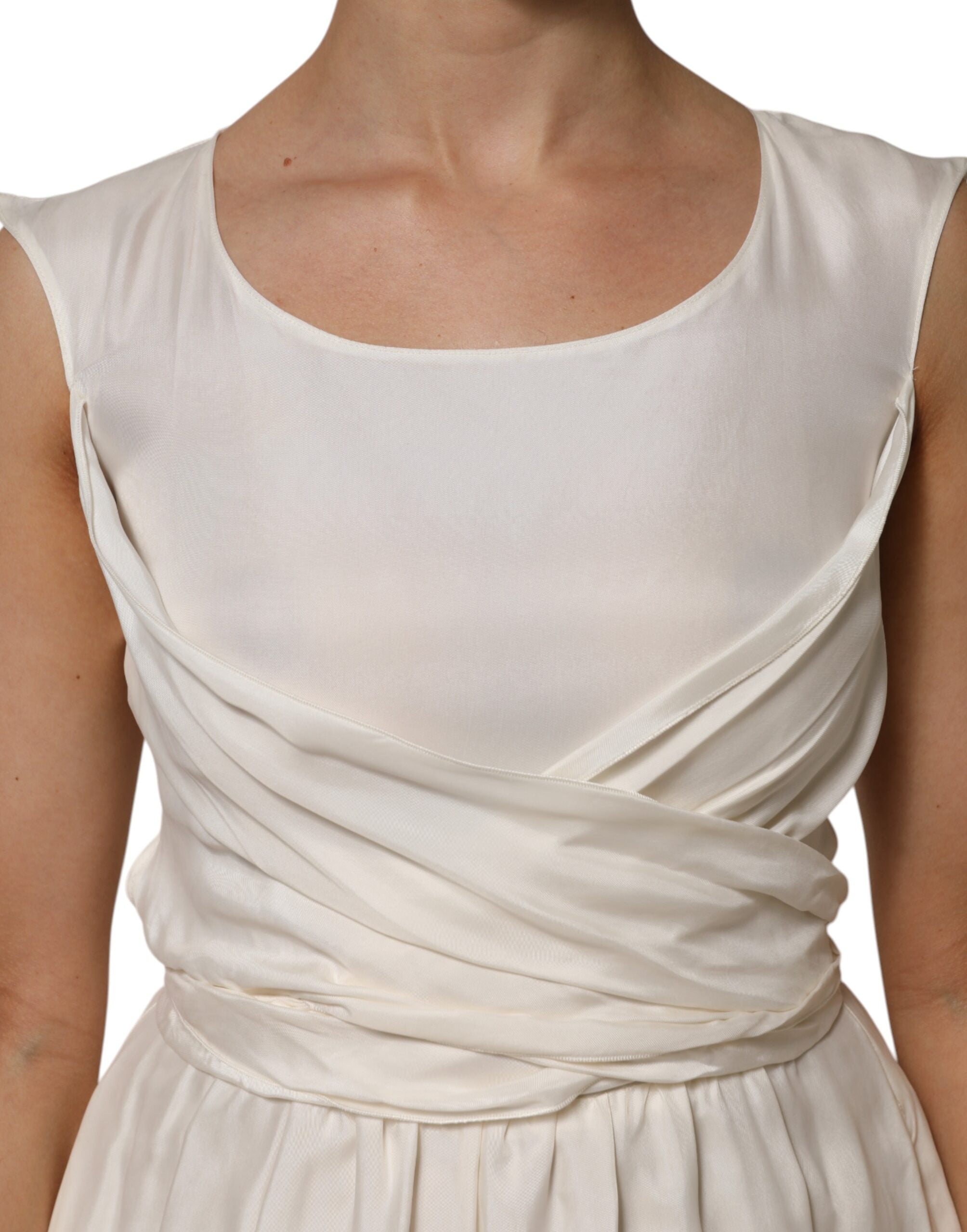 L'Autre Chose Ivory White ärmlös Maxi Cupro Viscose Klänning