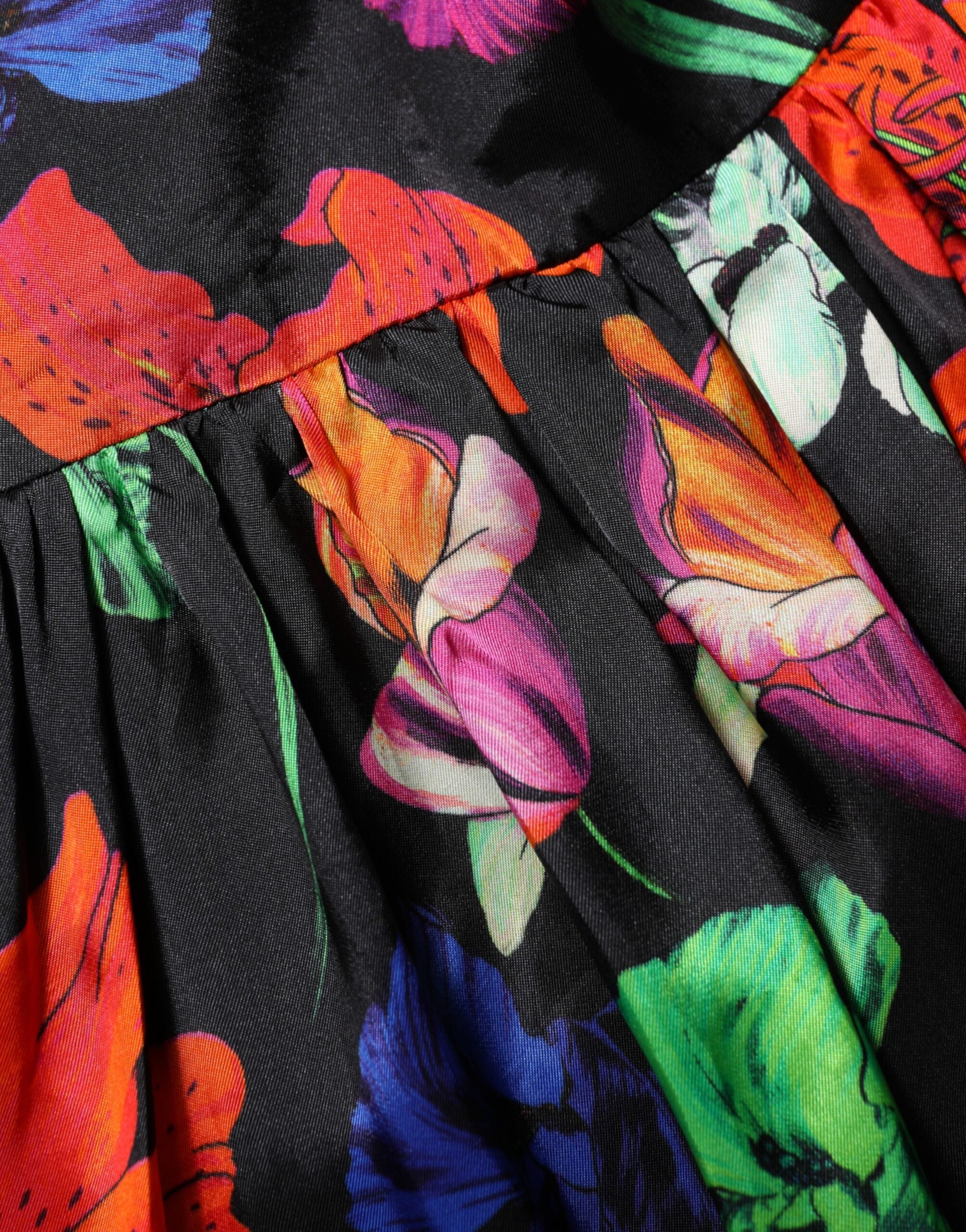 MSGM Kjole Sort Multifarvet Blomster Flæse Langærmet Minikjole