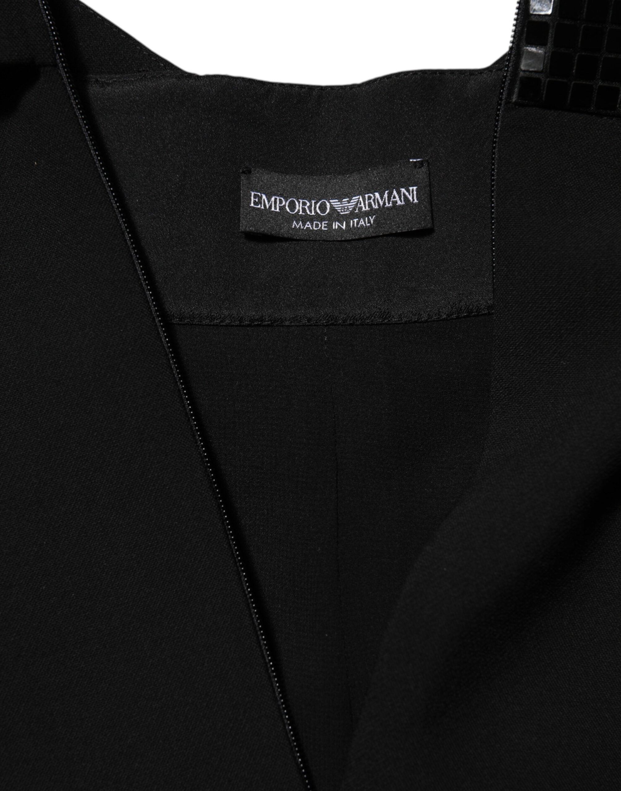 Emporio Armani Svart Miniklänning med Skir Ärm och Bälte, V-ringning