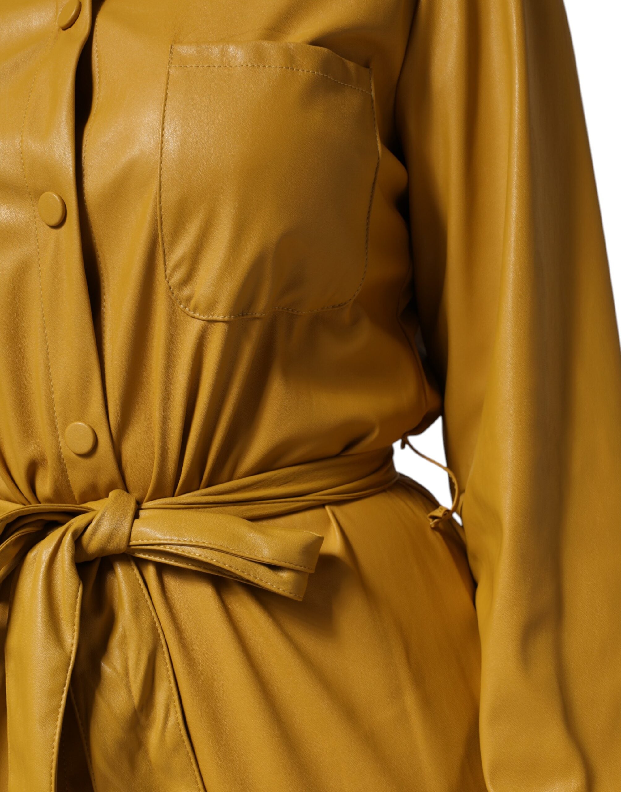 PINKO Polyester Skjorta Med Bälte Midi Långärmad Gul Senapsgrön
