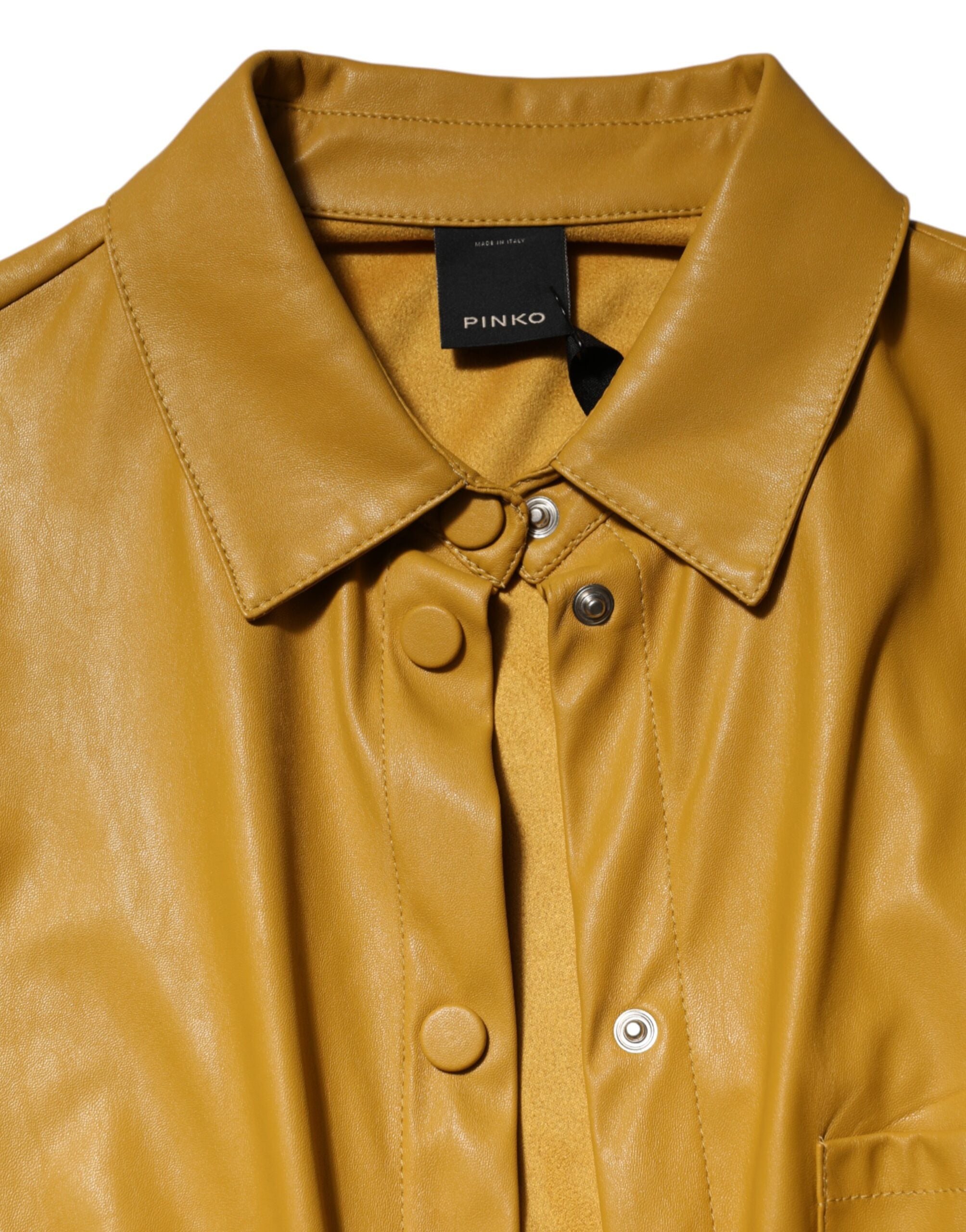 PINKO Polyester Skjorta Med Bälte Midi Långärmad Gul Senapsgrön