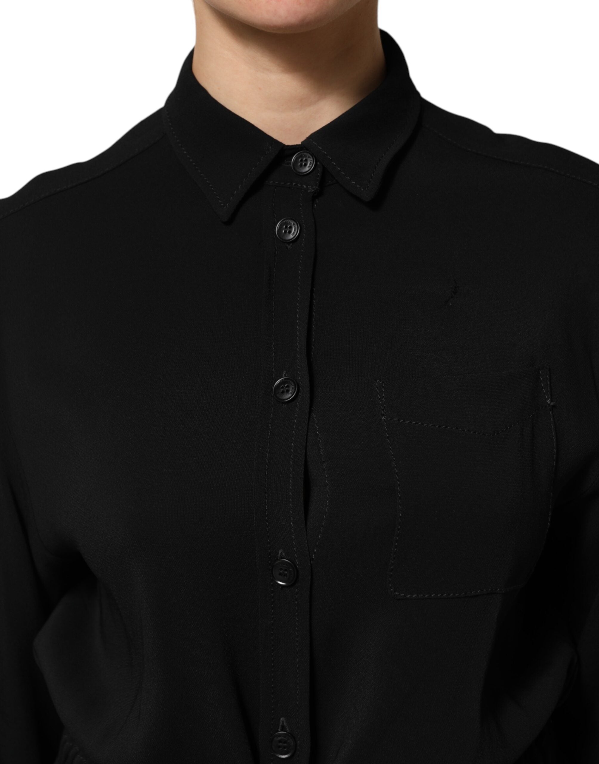 Emporio Armani Svart Viskosblandad Skjortaklänning Med Bälte