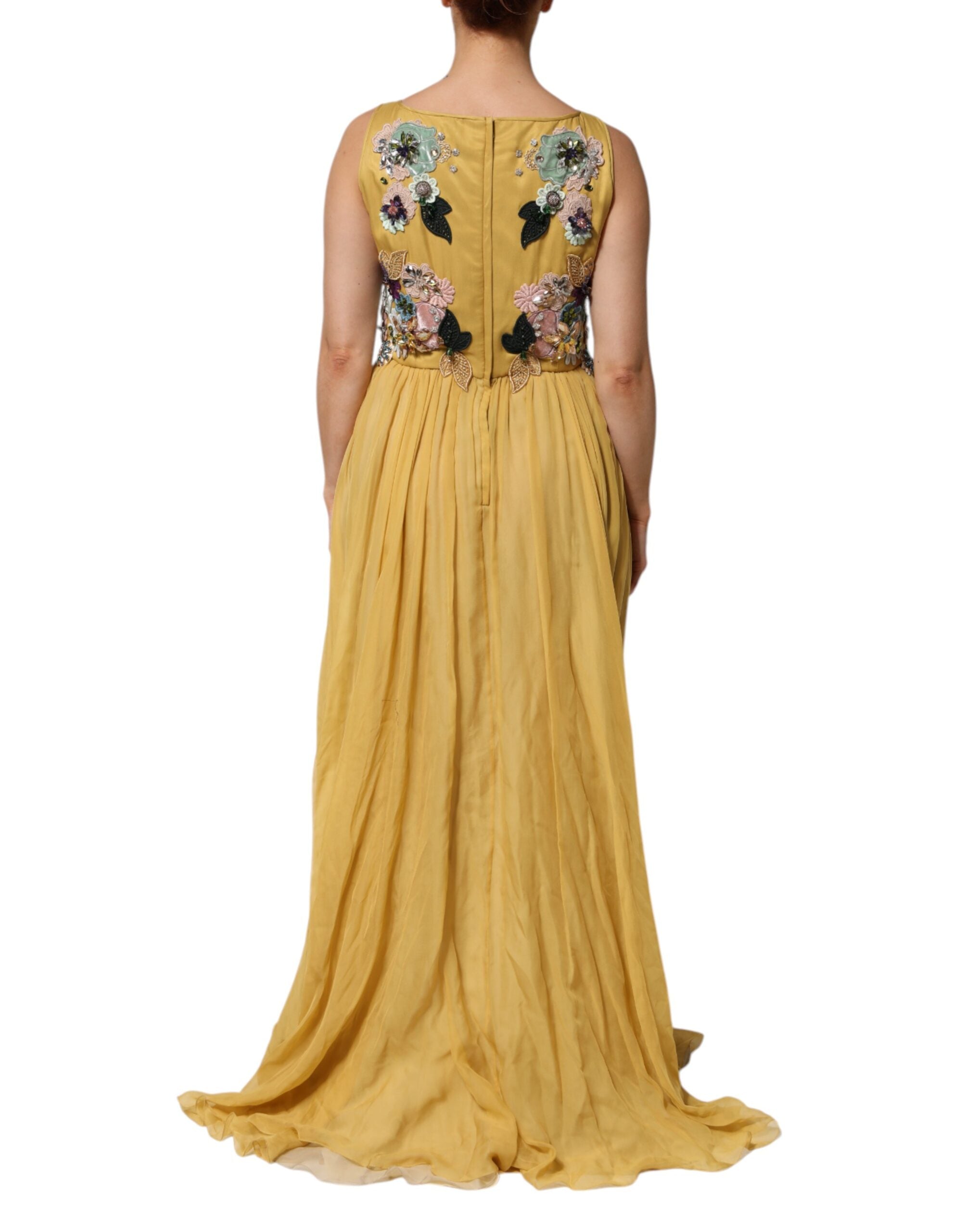 Dolce &amp; Gabbana Gul Sidenklänning Med Blommig Broderi