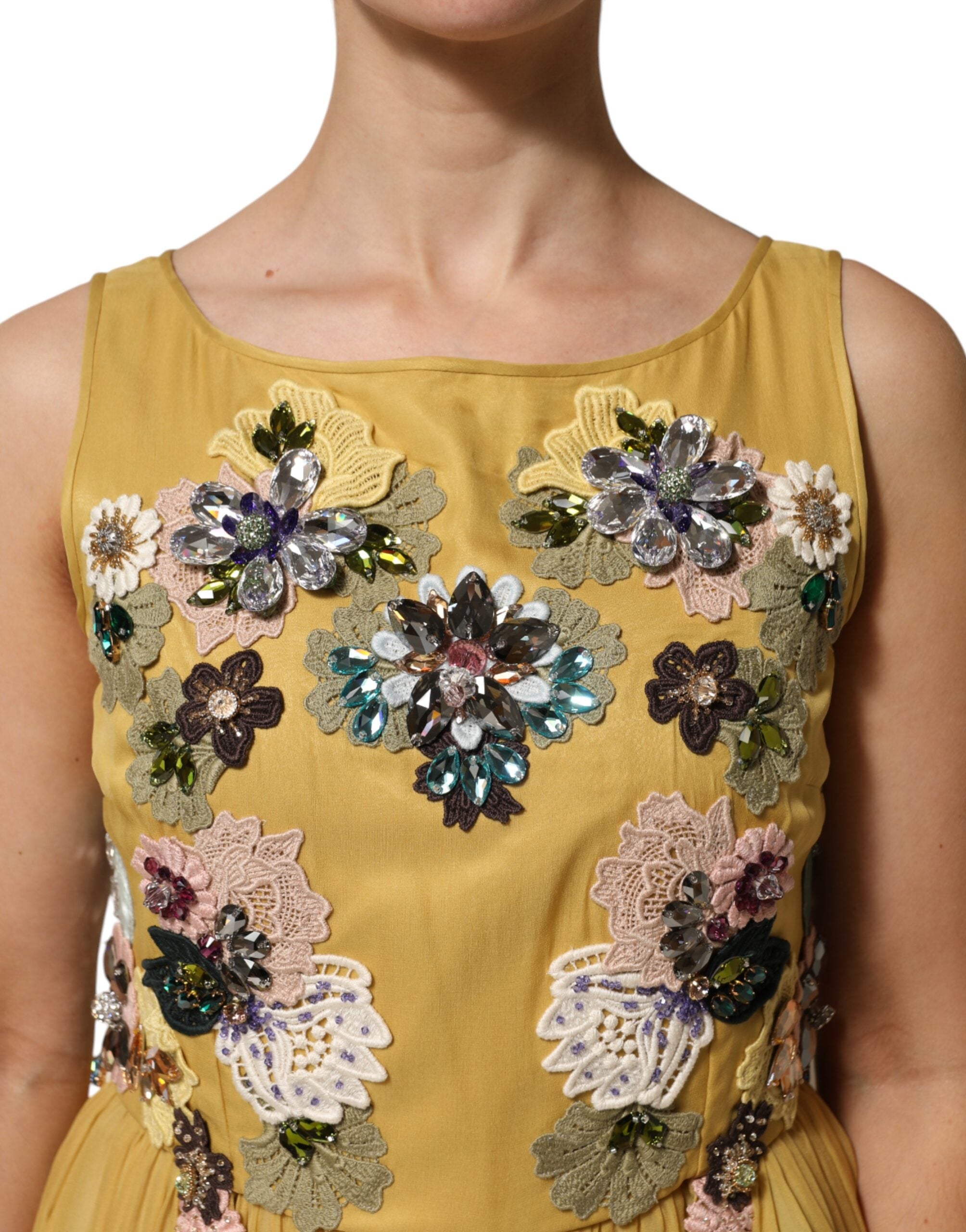 Dolce &amp; Gabbana Gul Sidenklänning Med Blommig Broderi