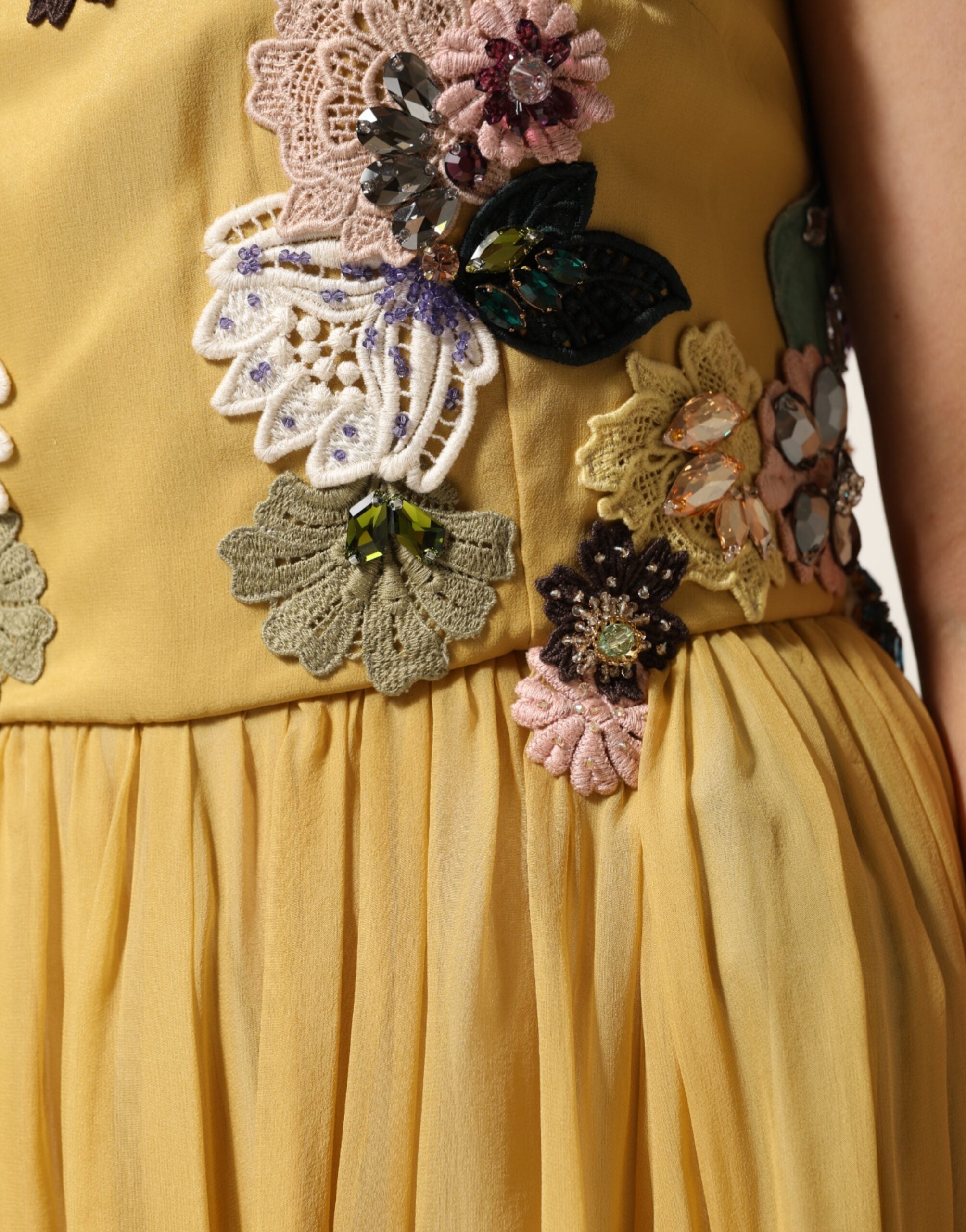 Dolce &amp; Gabbana Gul Sidenklänning Med Blommig Broderi