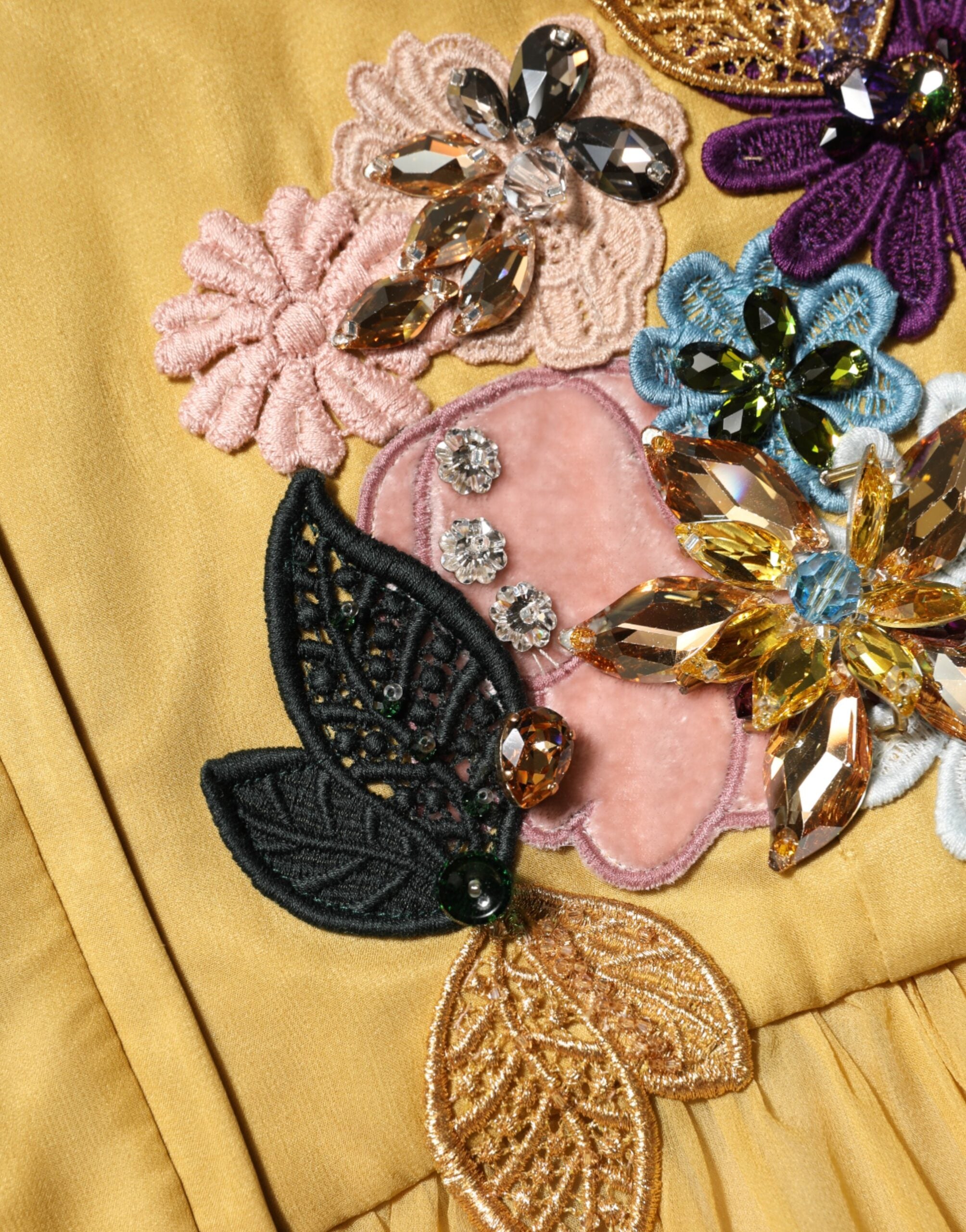 Dolce &amp; Gabbana Gul Sidenklänning Med Blommig Broderi