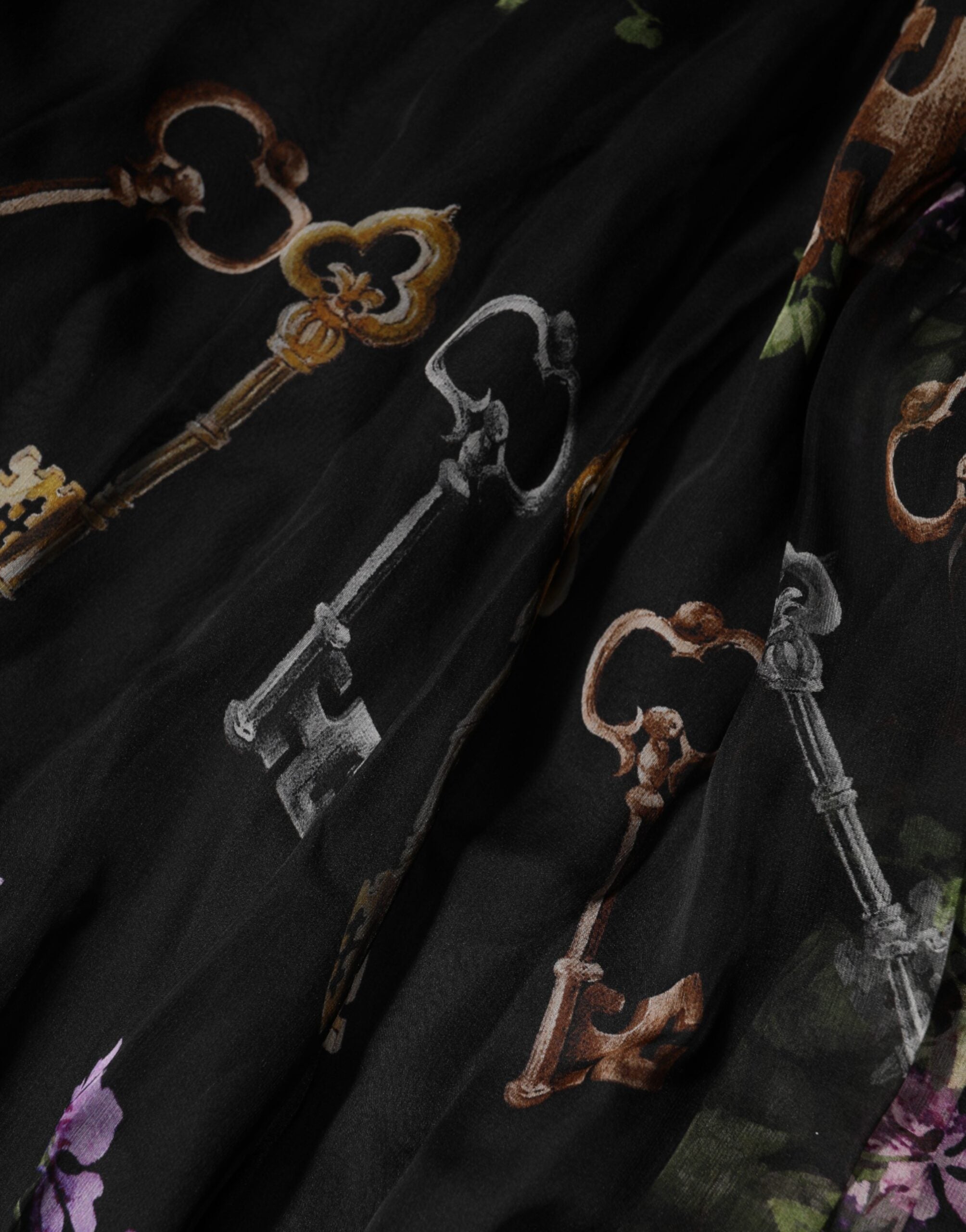 Dolce &amp; Gabbana Svart Blommig Nyckeltryck Kristall Axelbandslös Klänning