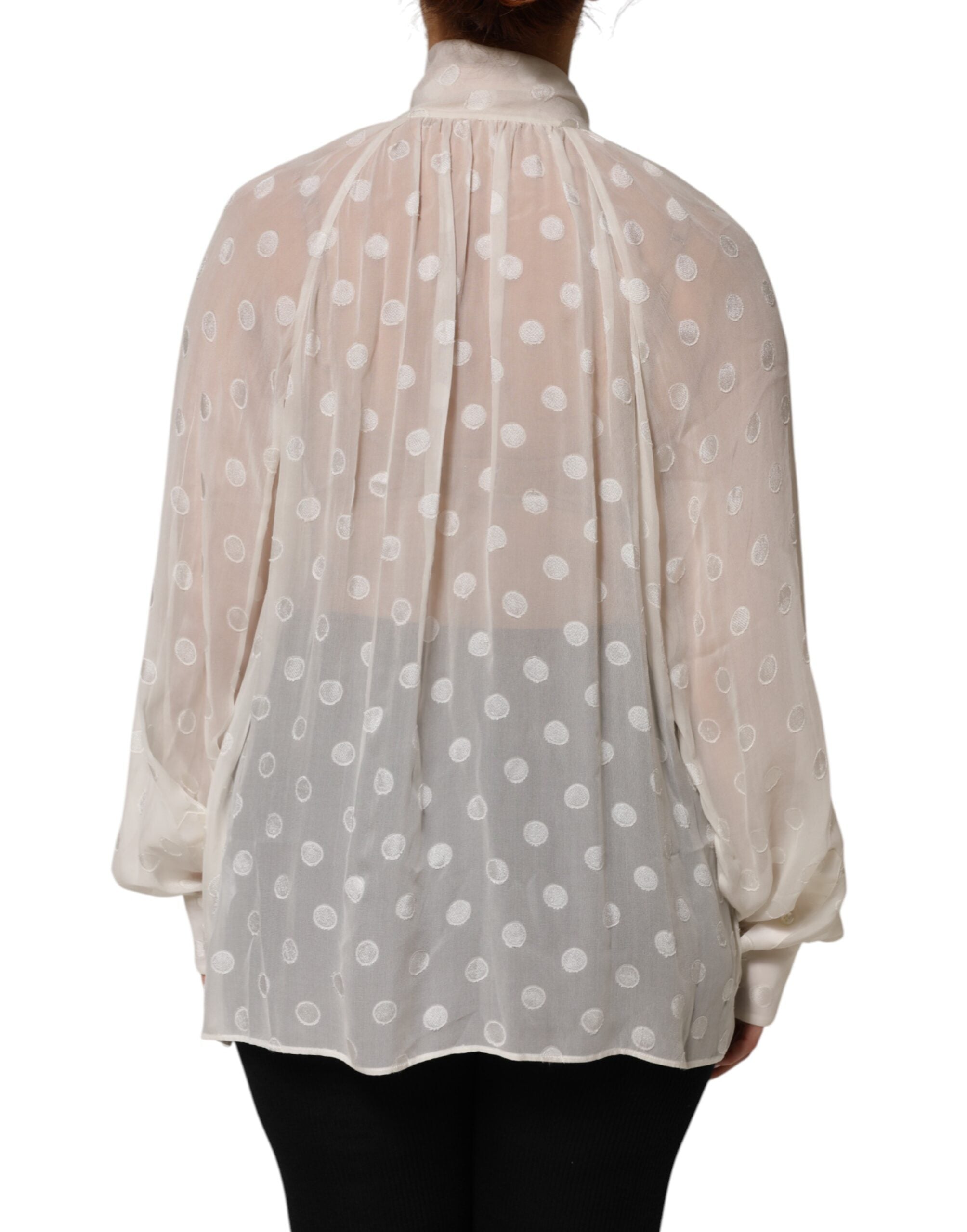 Dolce &amp; Gabbana Hvid Polka Transparent Silke Skjortetop med Butterfly