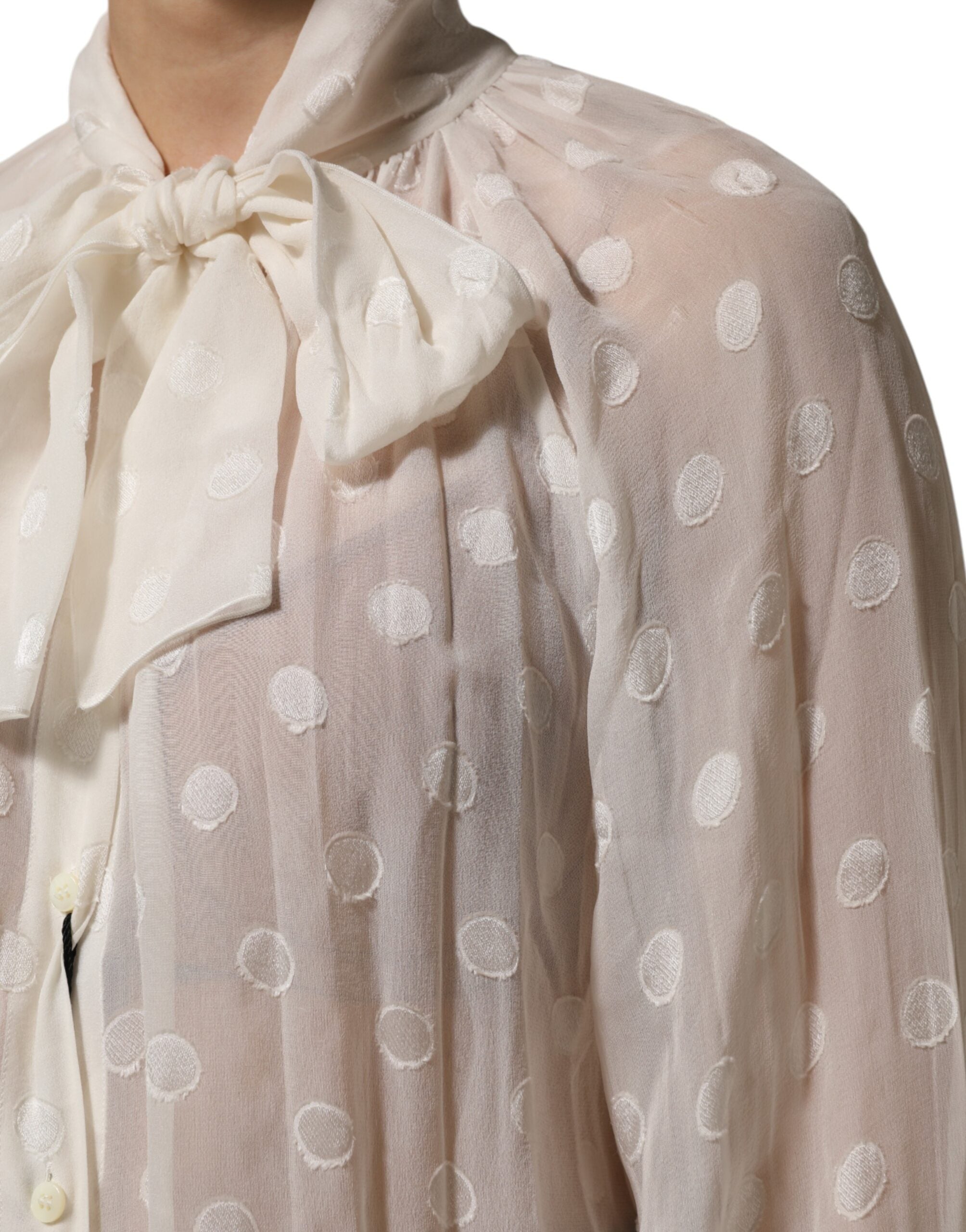 Dolce &amp; Gabbana Hvid Polka Transparent Silke Skjortetop med Butterfly