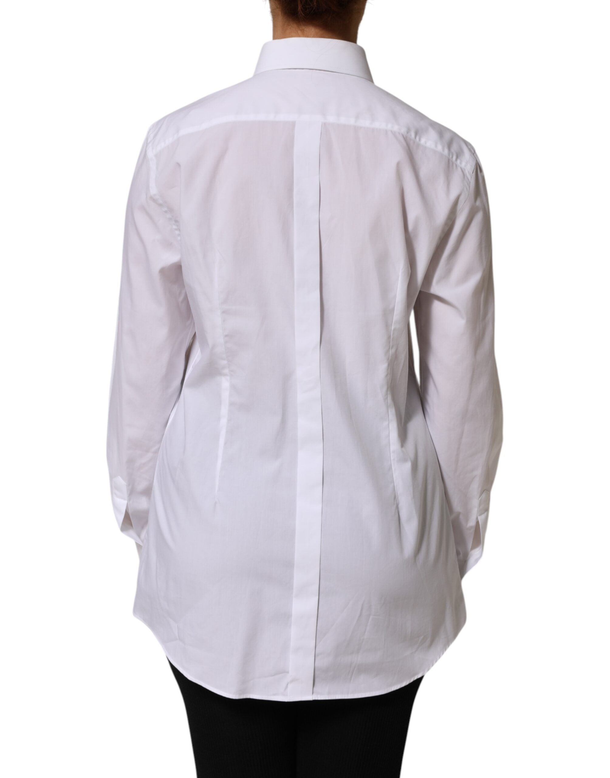 Dolce & Gabbana White Cotton Tuxedo Bib Long Sleeve Dress Shirt