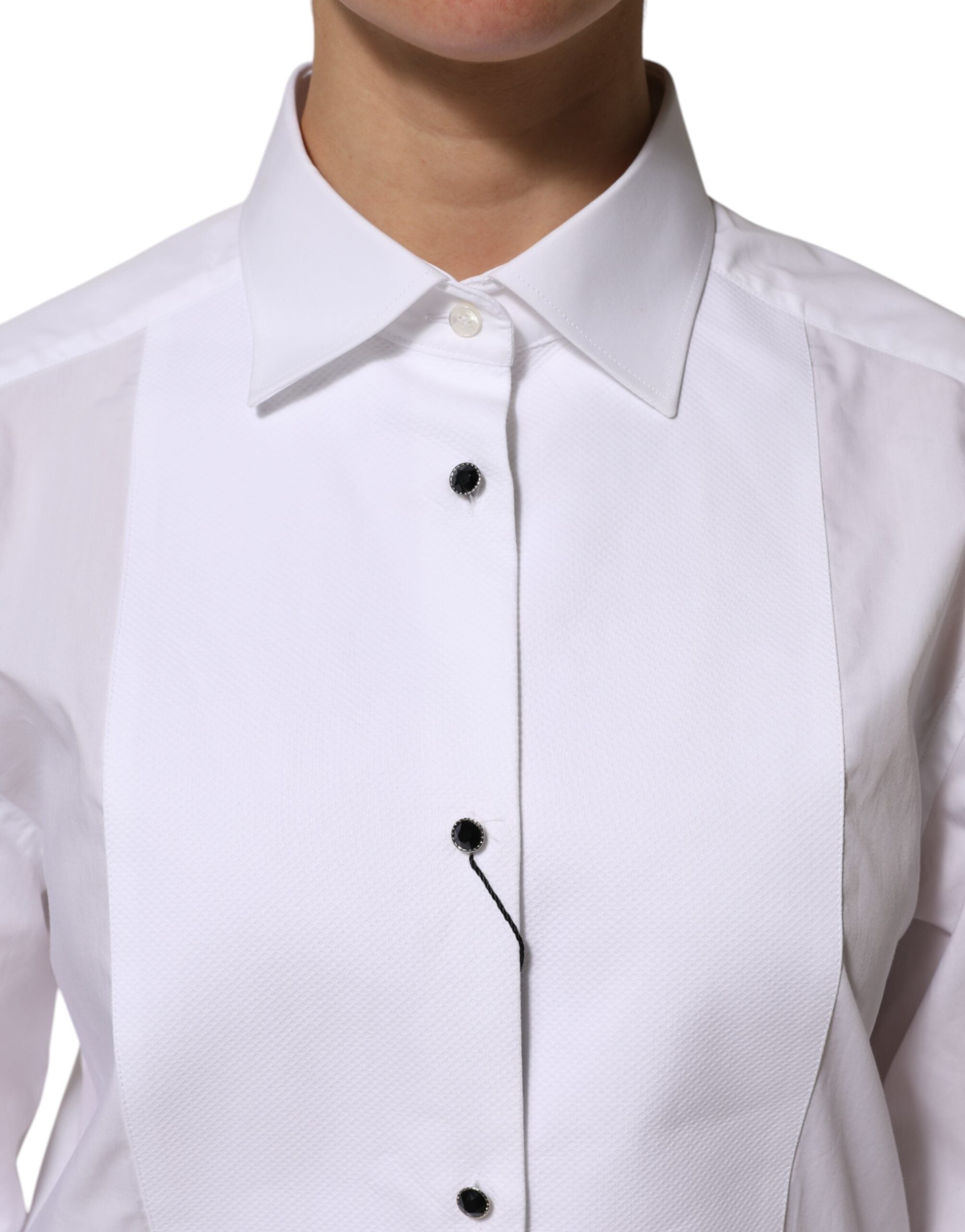 Dolce & Gabbana White Cotton Tuxedo Bib Long Sleeve Dress Shirt