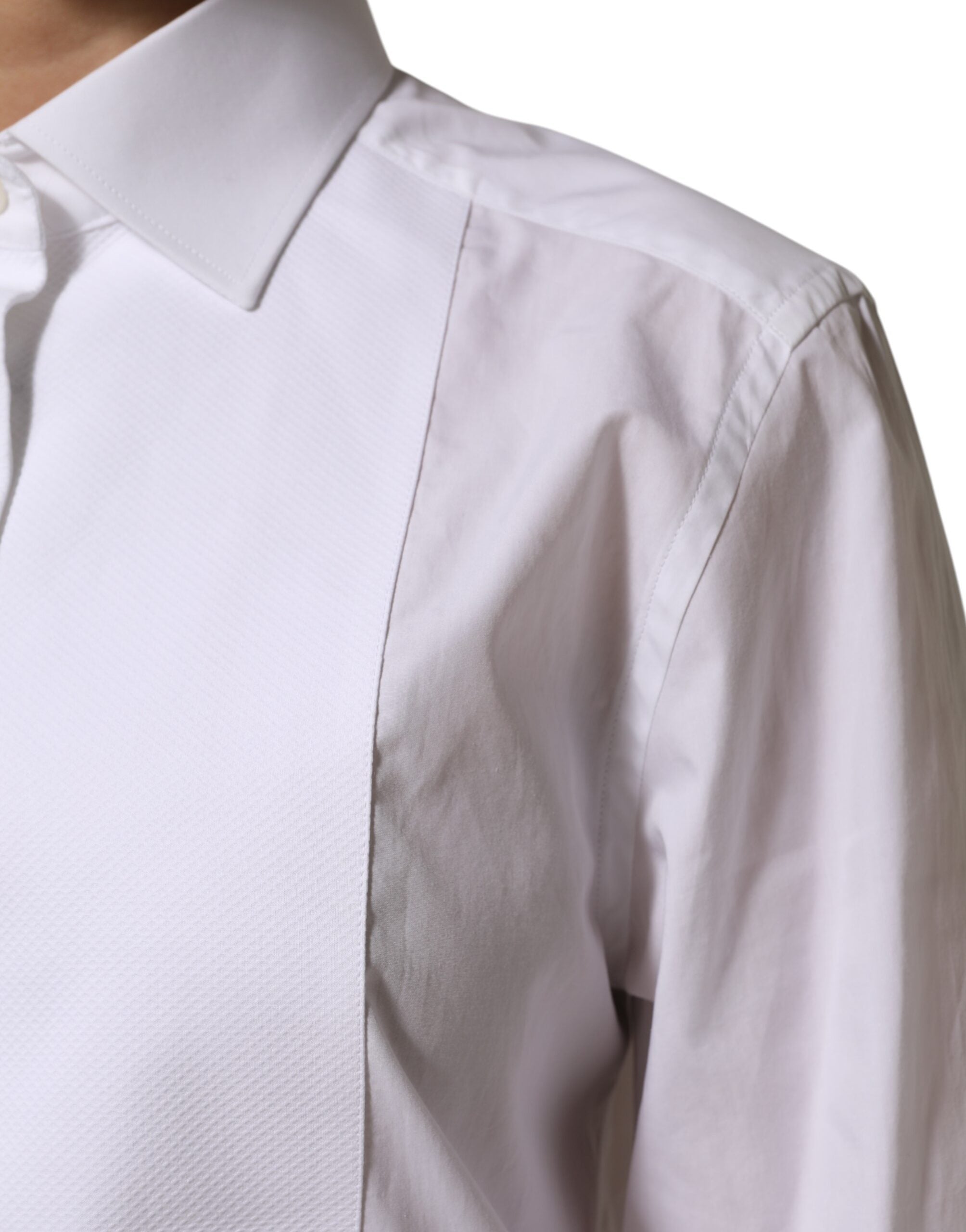 Dolce & Gabbana White Cotton Tuxedo Bib Long Sleeve Dress Shirt