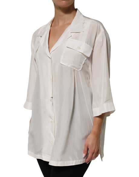 Dolce &amp; Gabbana blusetop med hvid silkekrave med 3/4 ærmer
