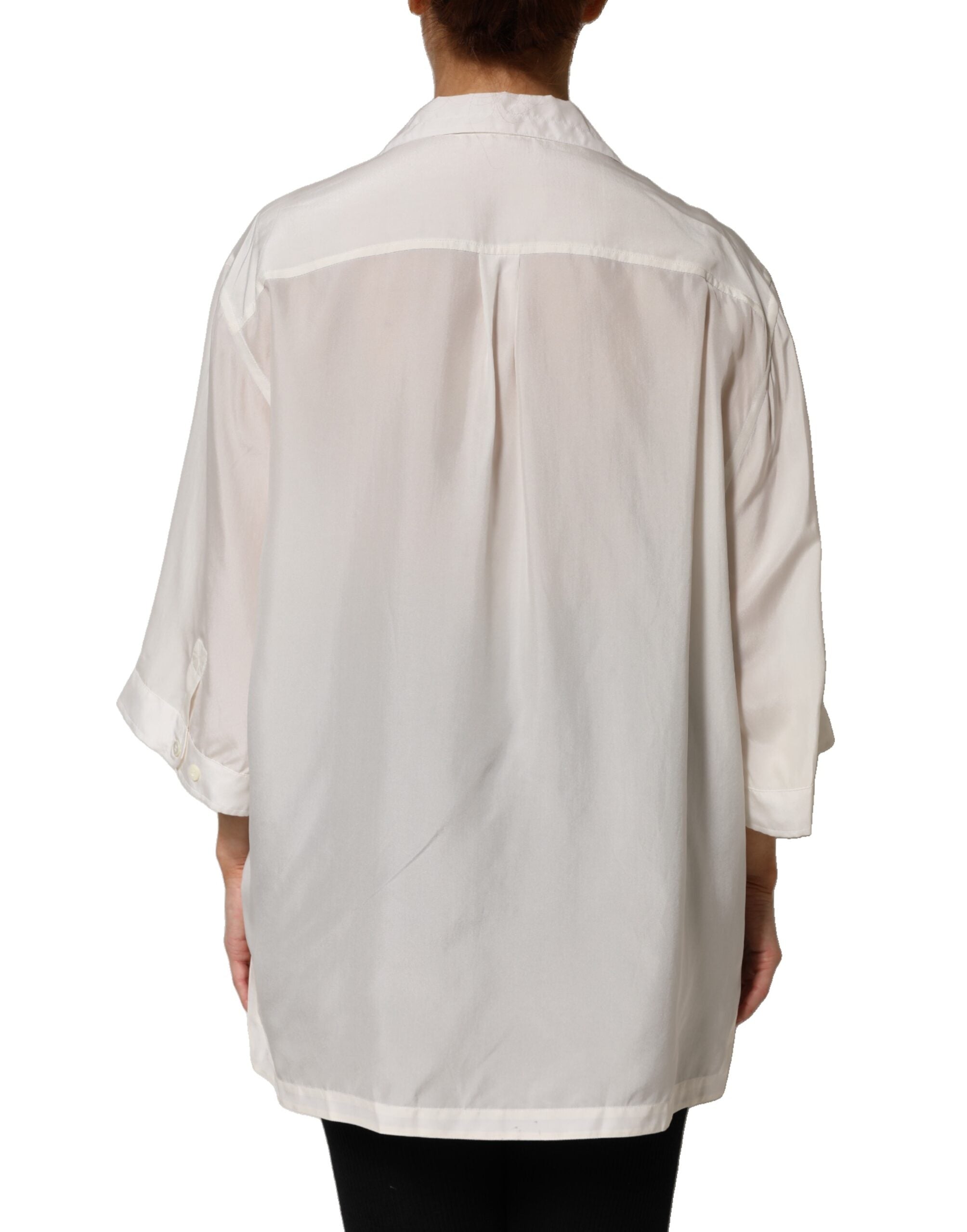 Dolce &amp; Gabbana blusetop med hvid silkekrave med 3/4 ærmer