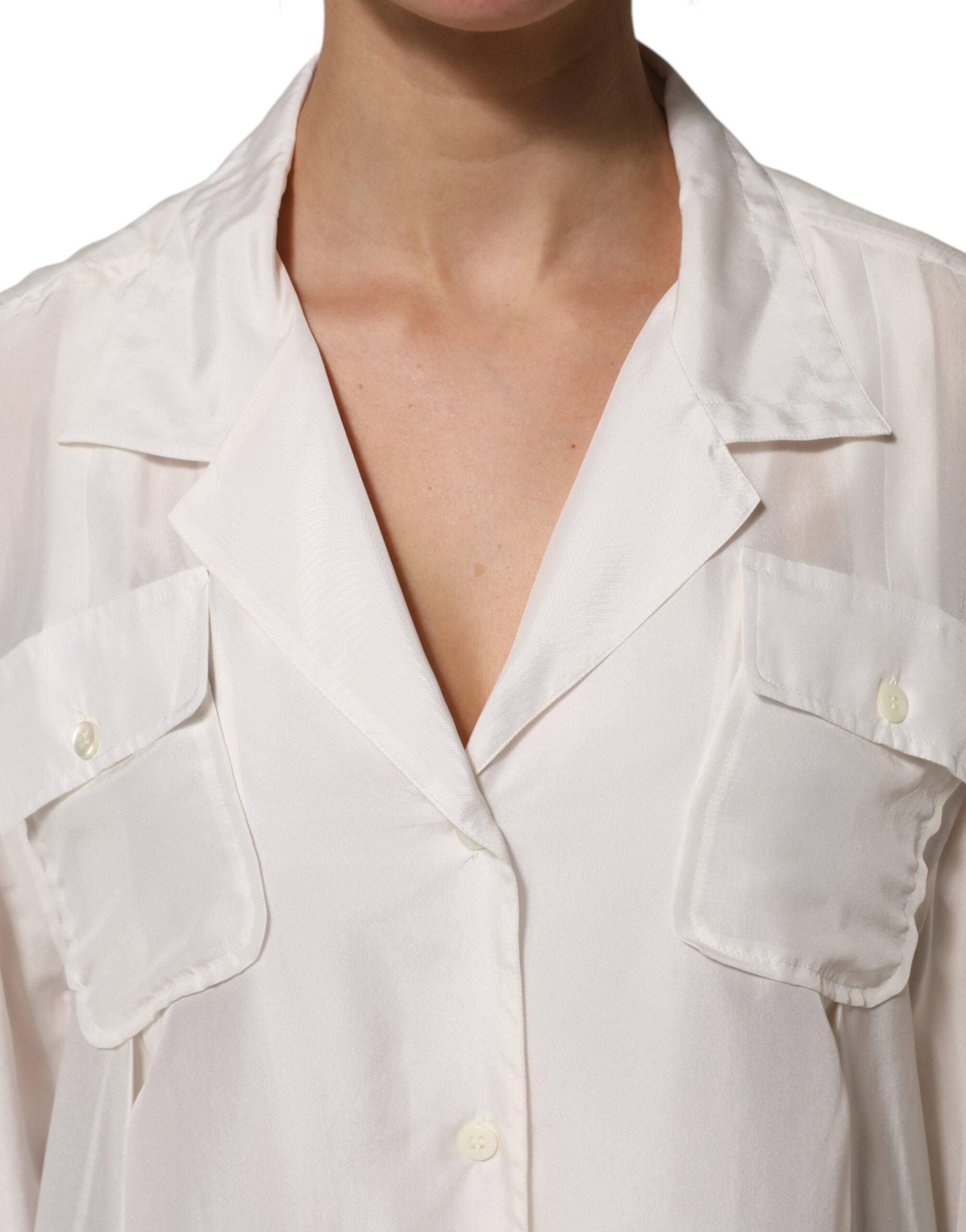 Dolce &amp; Gabbana blusetop med hvid silkekrave med 3/4 ærmer