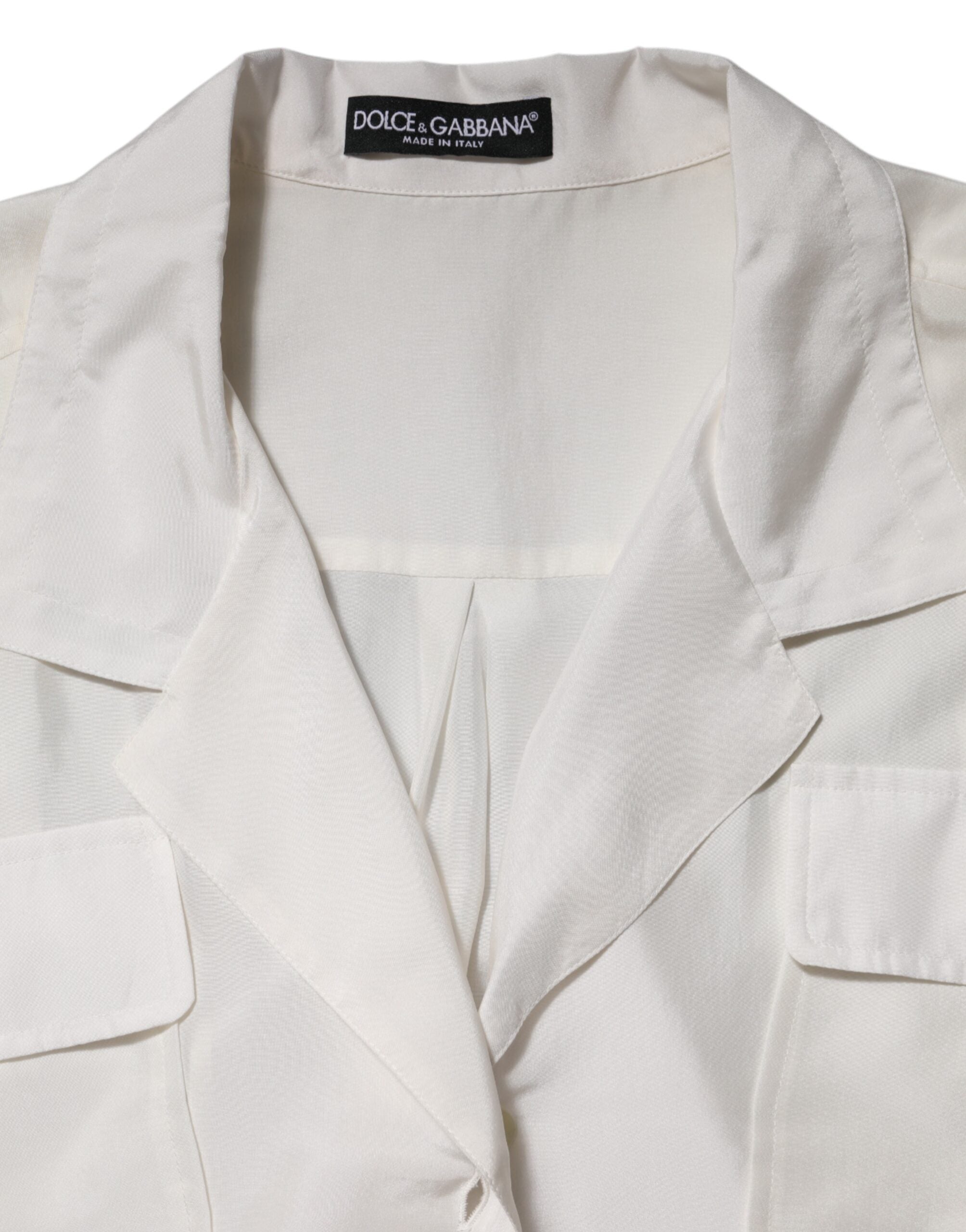 Dolce &amp; Gabbana blusetop med hvid silkekrave med 3/4 ærmer