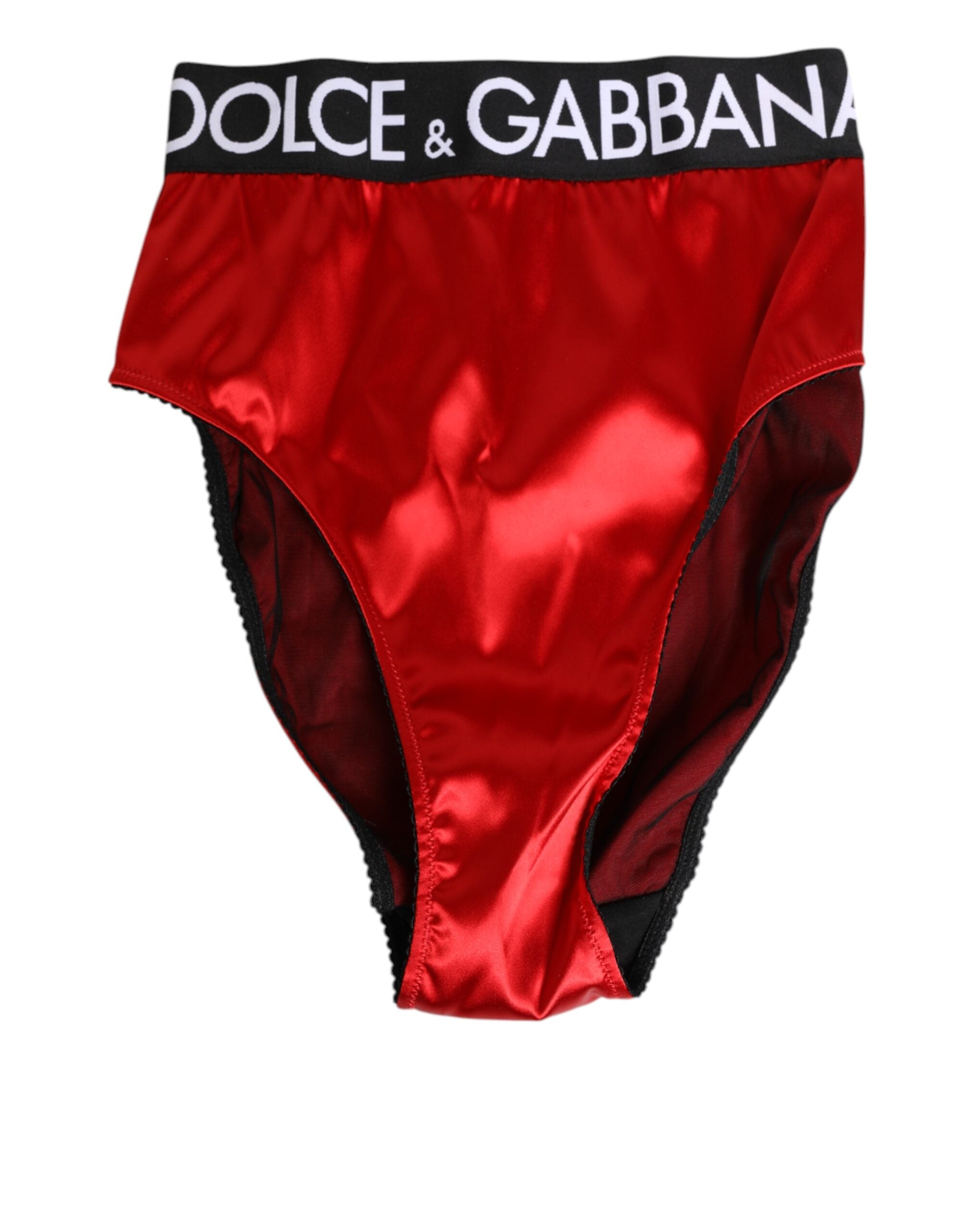 Dolce &amp; Gabbana Røde Satin Højtaljede Trusser Logo Dameundertøj