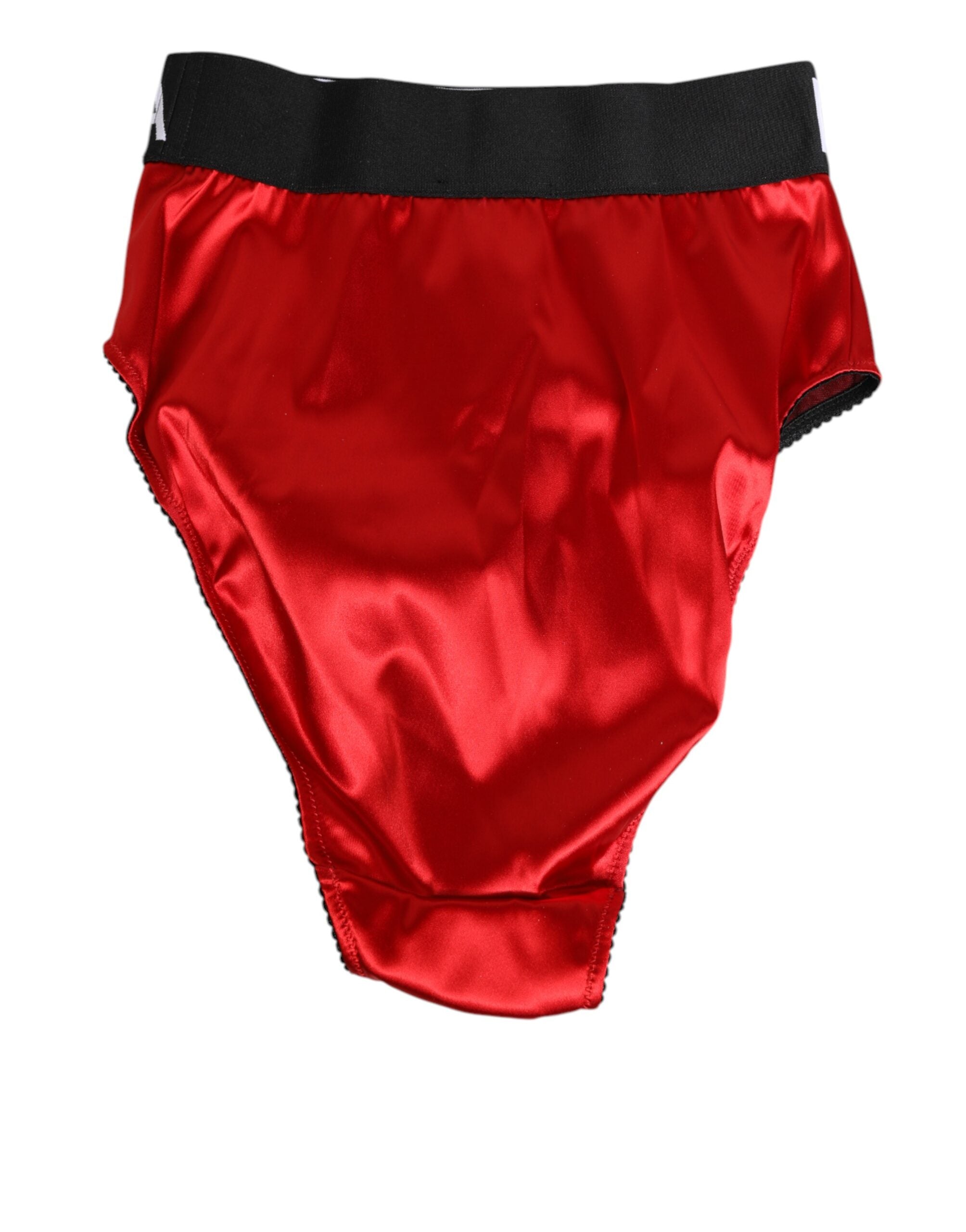 Dolce &amp; Gabbana Røde Satin Højtaljede Trusser Logo Dameundertøj