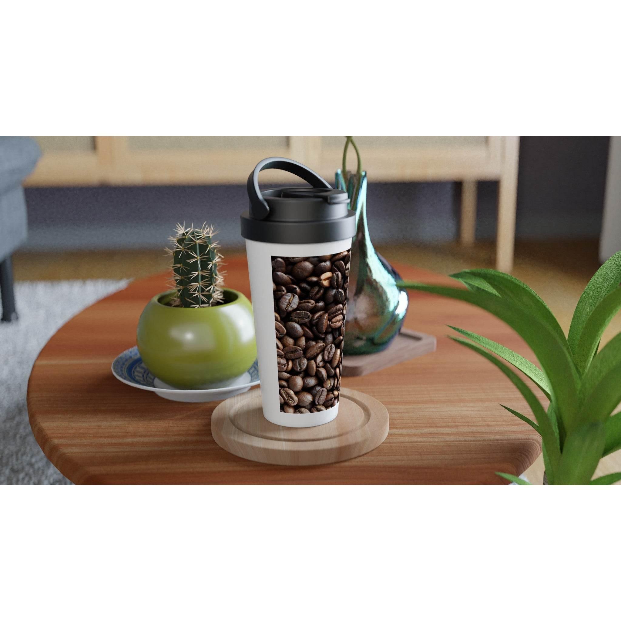 White 15oz Stainless Steel Travel Mug Coffee Beans - Hilstor