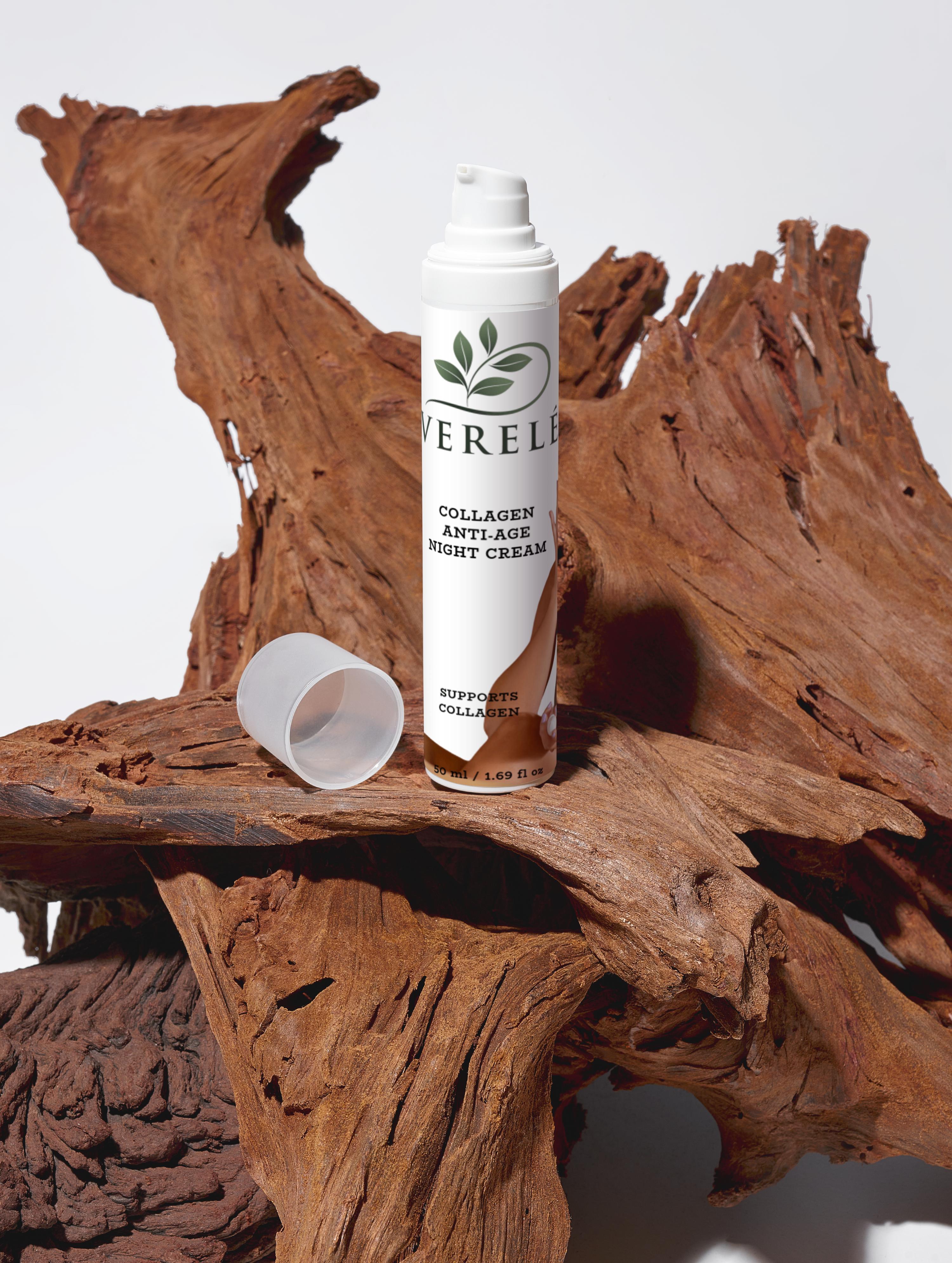 Kollagen anti-age natcreme med økologisk shea og kakaosmør – opstrammende og fugtgivende – COSMOS NATURAL certificeret, fremstillet i Europa af Verelé, 50 ml / 1,69 fl oz