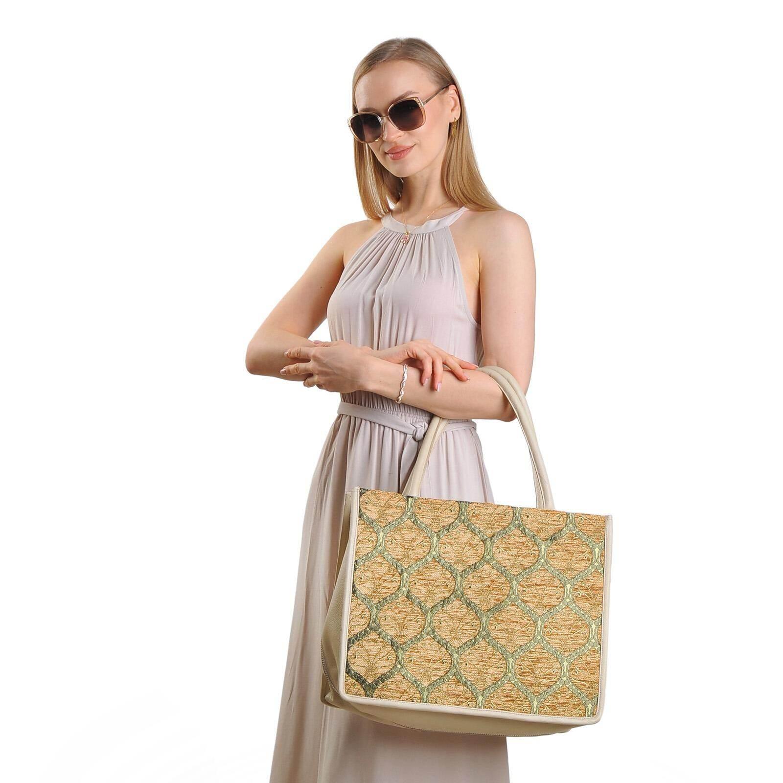 Leona Large Leather & Silk Tote Bag | Spacious & Stylish | Handmade in Turkey | Perfect for Work & Weekend Getaways - Hilstor