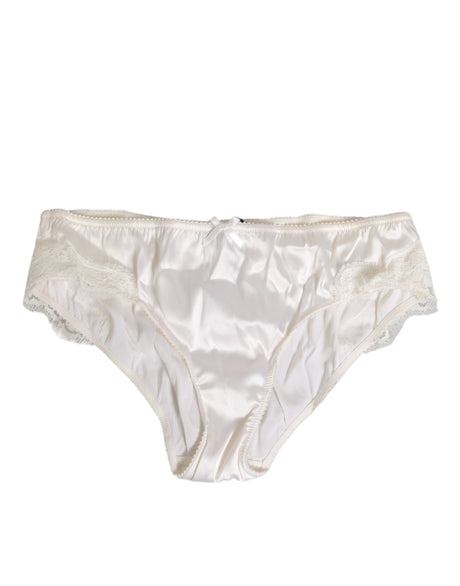 Dolce & Gabbana Ivory White Silk Satin Lace Trim Panty  Underwear