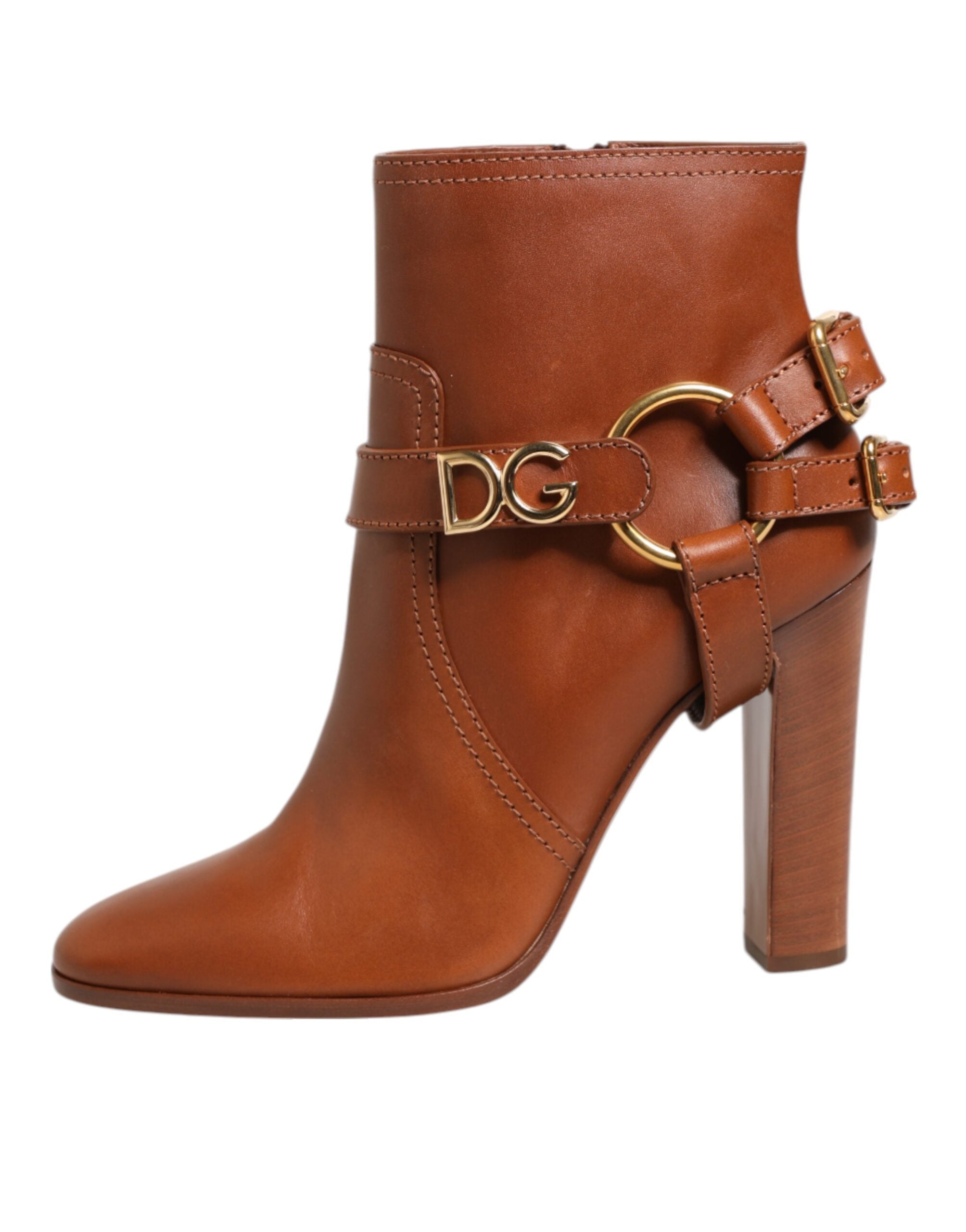 Dolce &amp; Gabbana Brune Læder Ankelstøvler med DG Logo Spænde