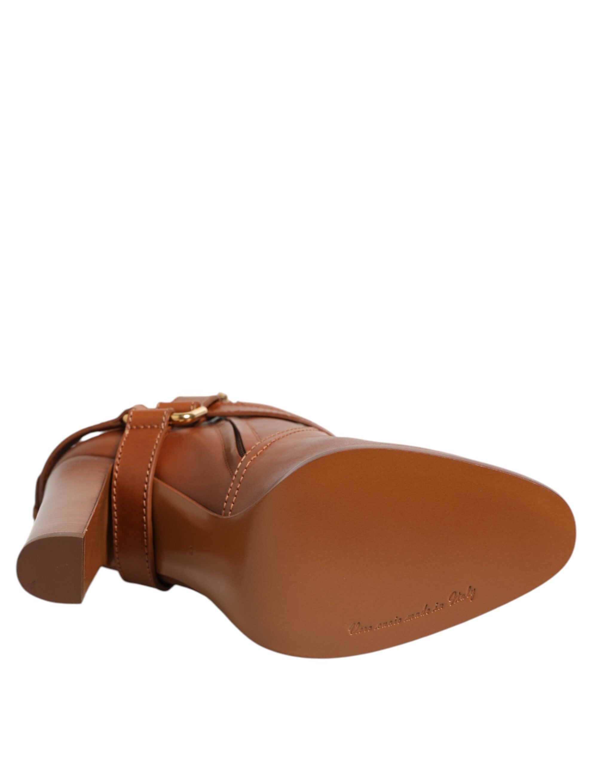 Dolce &amp; Gabbana Brune Læder Ankelstøvler med DG Logo Spænde