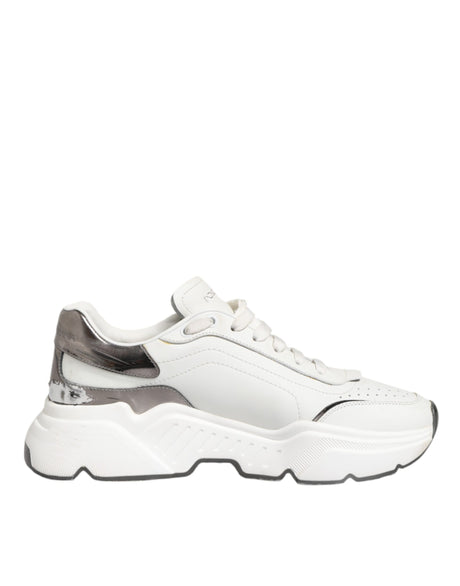 Dolce & Gabbana White Silver DAYMASTER Leather Sneakers Men Shoes