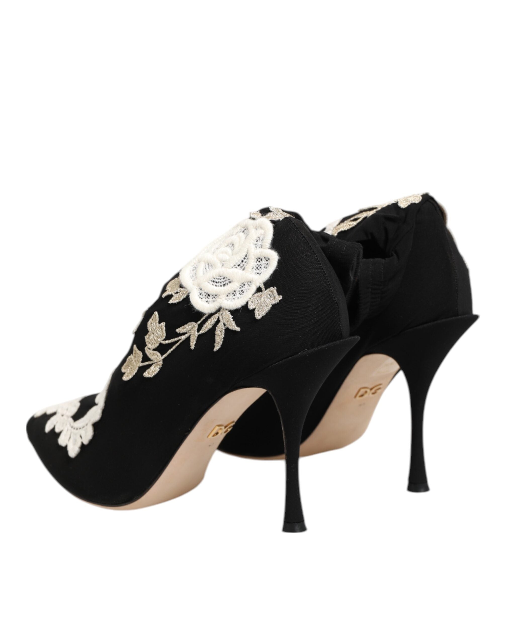 Dolce &amp; Gabbana Sorte Hvide Broderet Jersey Stiletto Støvler Sko