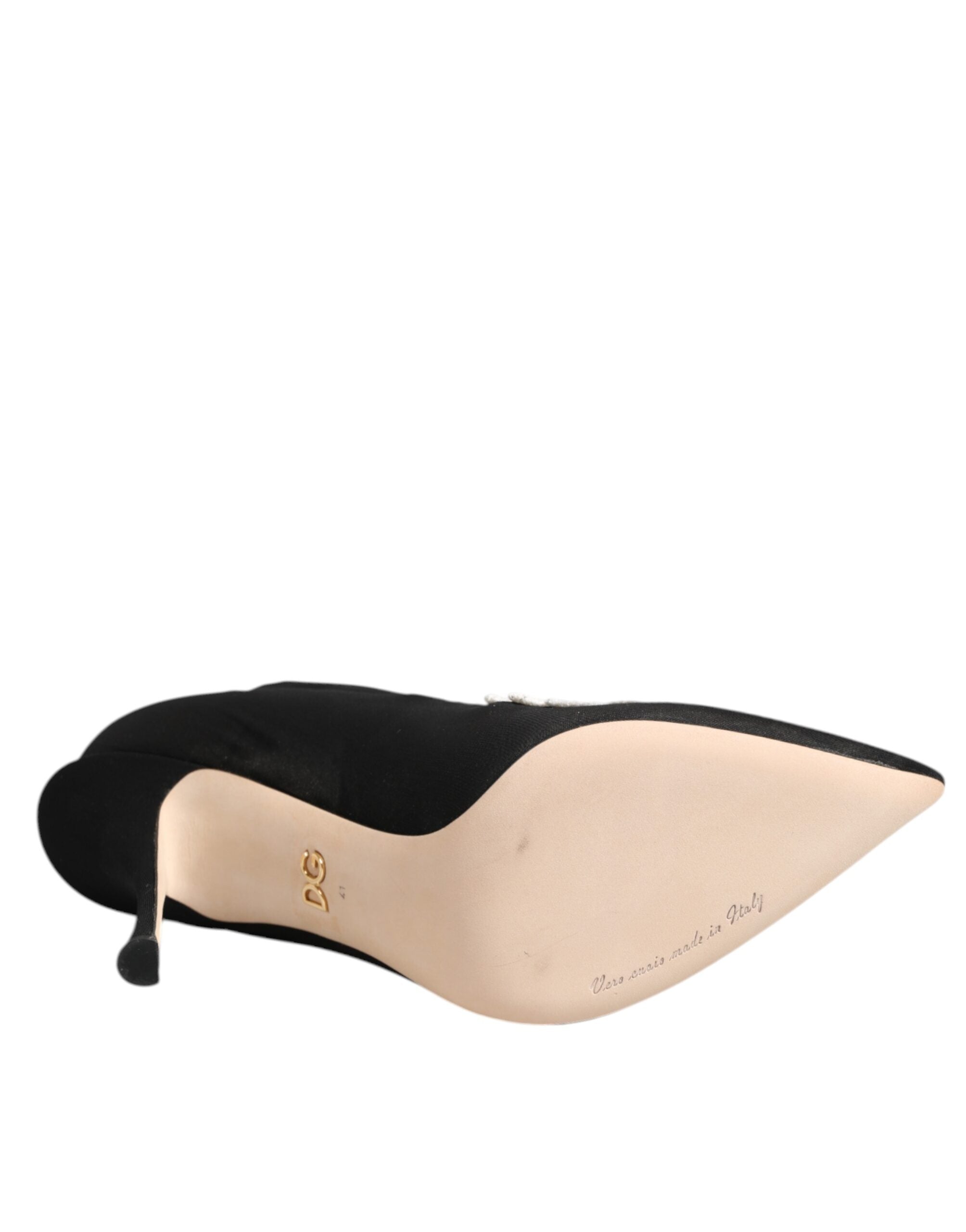Dolce &amp; Gabbana Sorte Hvide Broderet Jersey Stiletto Støvler Sko