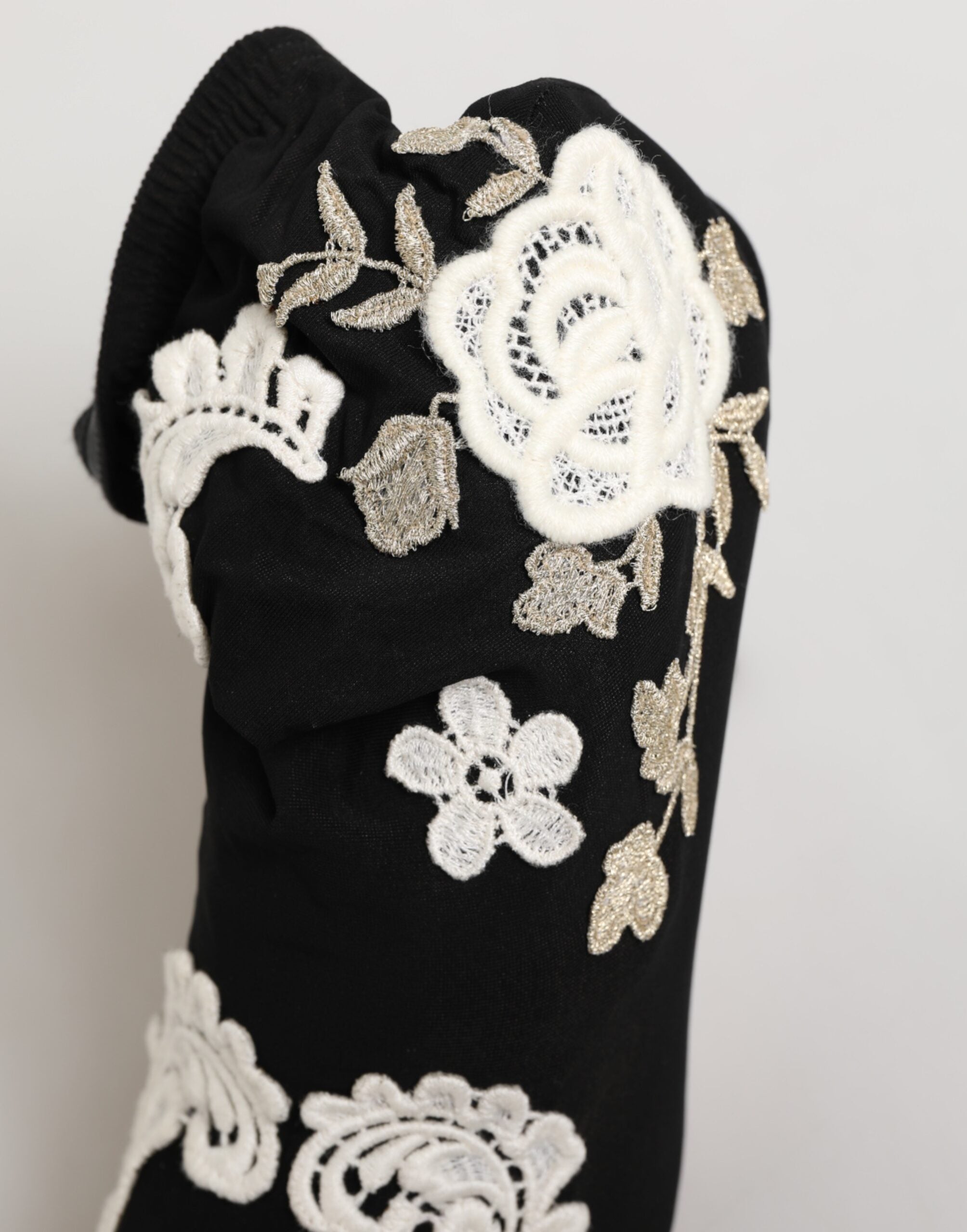 Dolce &amp; Gabbana Sorte Hvide Broderet Jersey Stiletto Støvler Sko