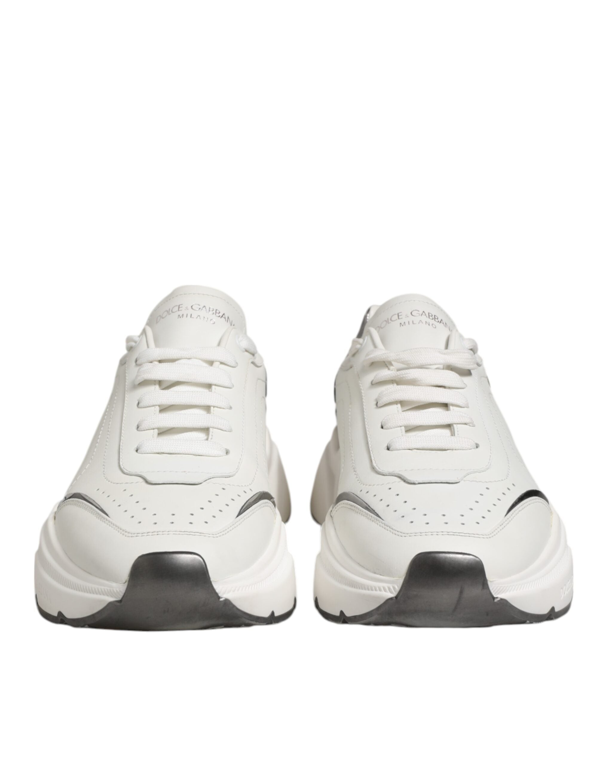 Dolce & Gabbana White Silver DAYMASTER Leather Men Sneakers Shoes