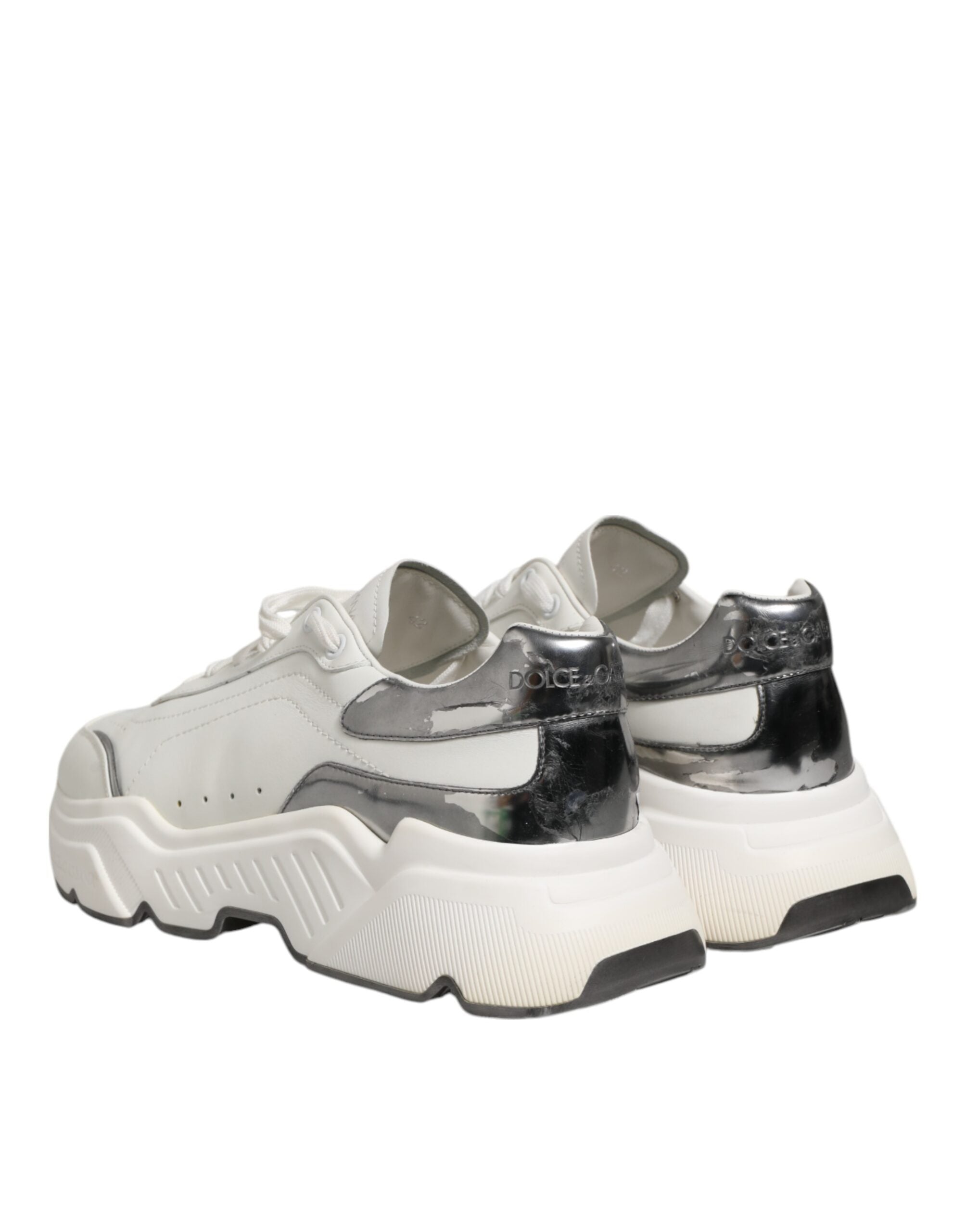 Dolce & Gabbana White Silver DAYMASTER Leather Men Sneakers Shoes