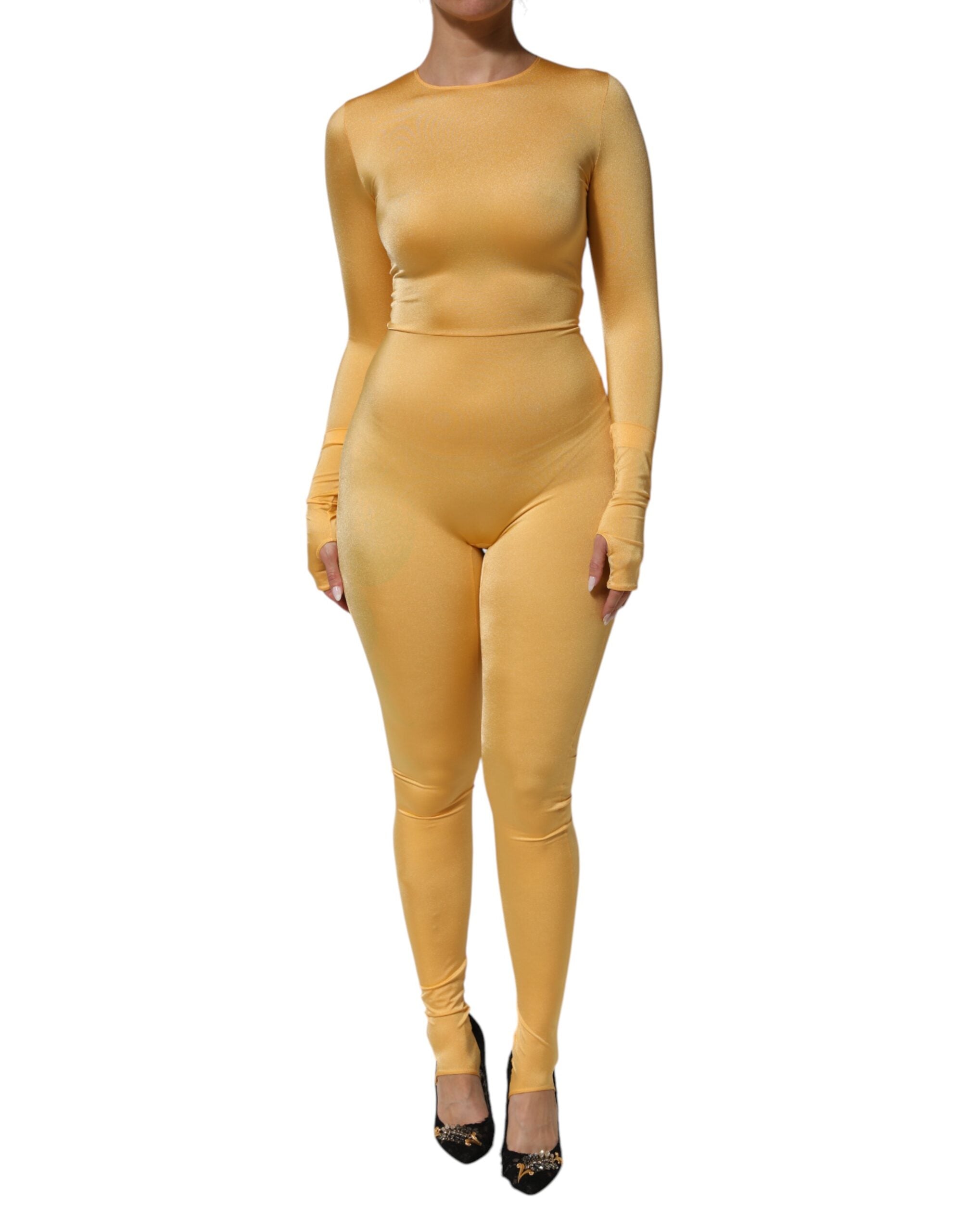 Dolce &amp; Gabbana Guldgul Stretch Langærmet Bodysuit Kjole